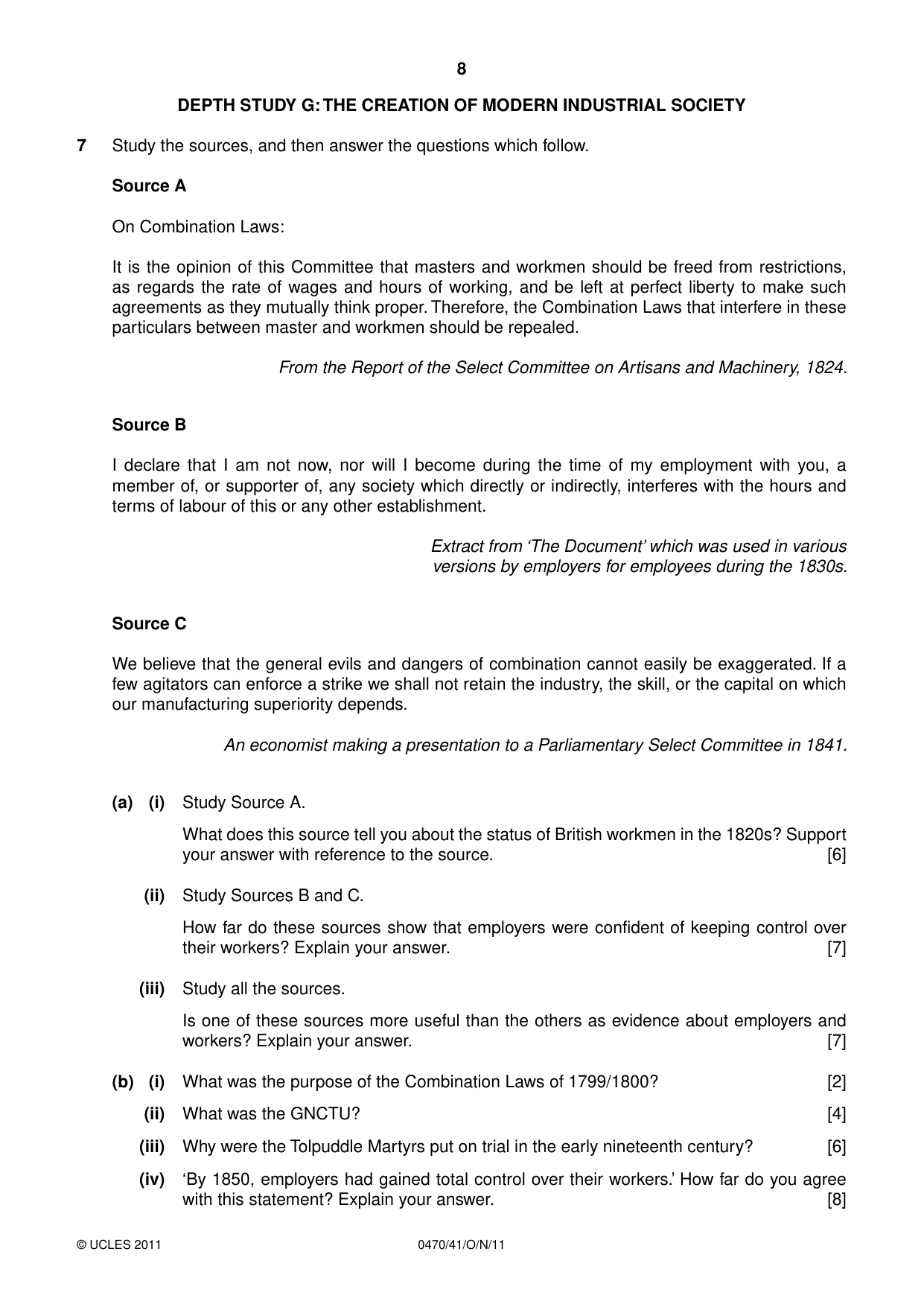 Cambridge IGCSE History 0470 2011 Oct/Nov Paper 4 · Variant 1 question paper, page 8 of 12