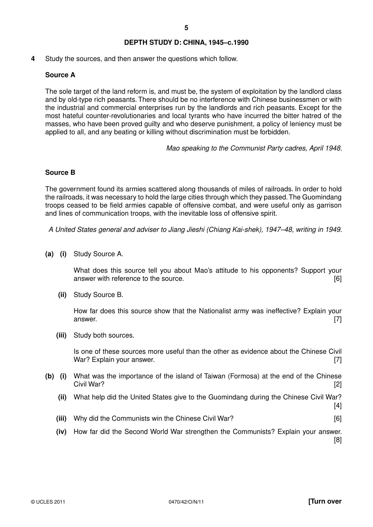 Cambridge IGCSE History 0470 2011 Oct/Nov Paper 4 · Variant 2 question paper, page 5 of 12