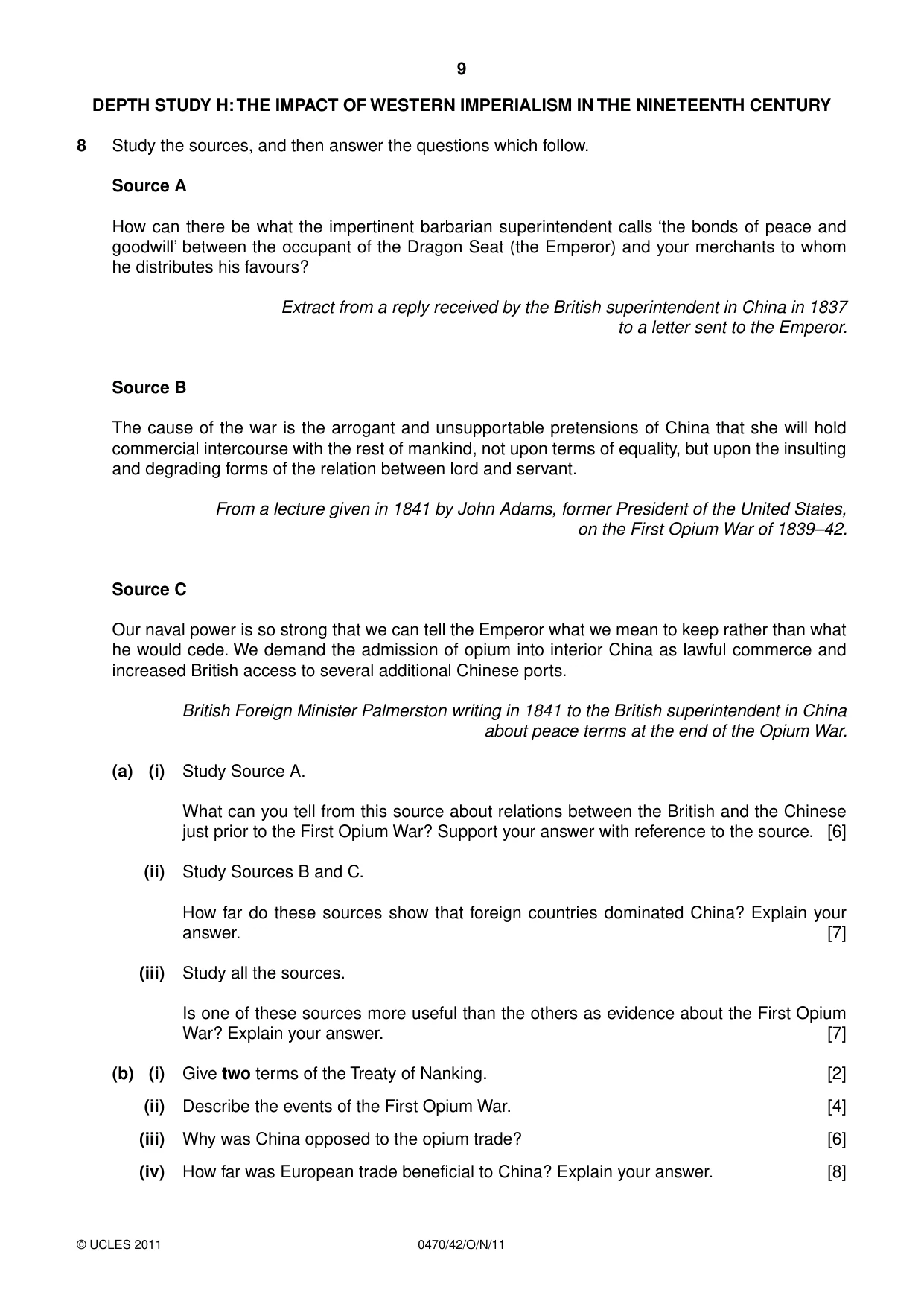 Cambridge IGCSE History 0470 2011 Oct/Nov Paper 4 · Variant 2 question paper, page 9 of 12