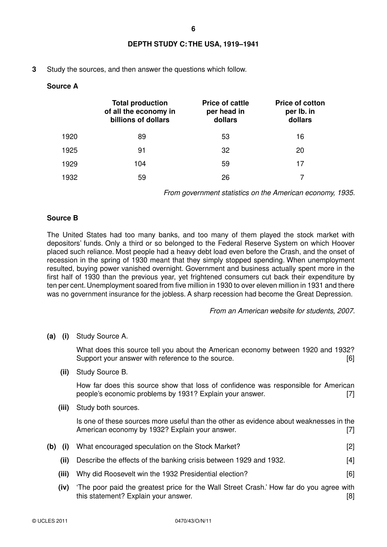 Cambridge IGCSE History 0470 2011 Oct/Nov Paper 4 · Variant 3 question paper, page 6 of 12