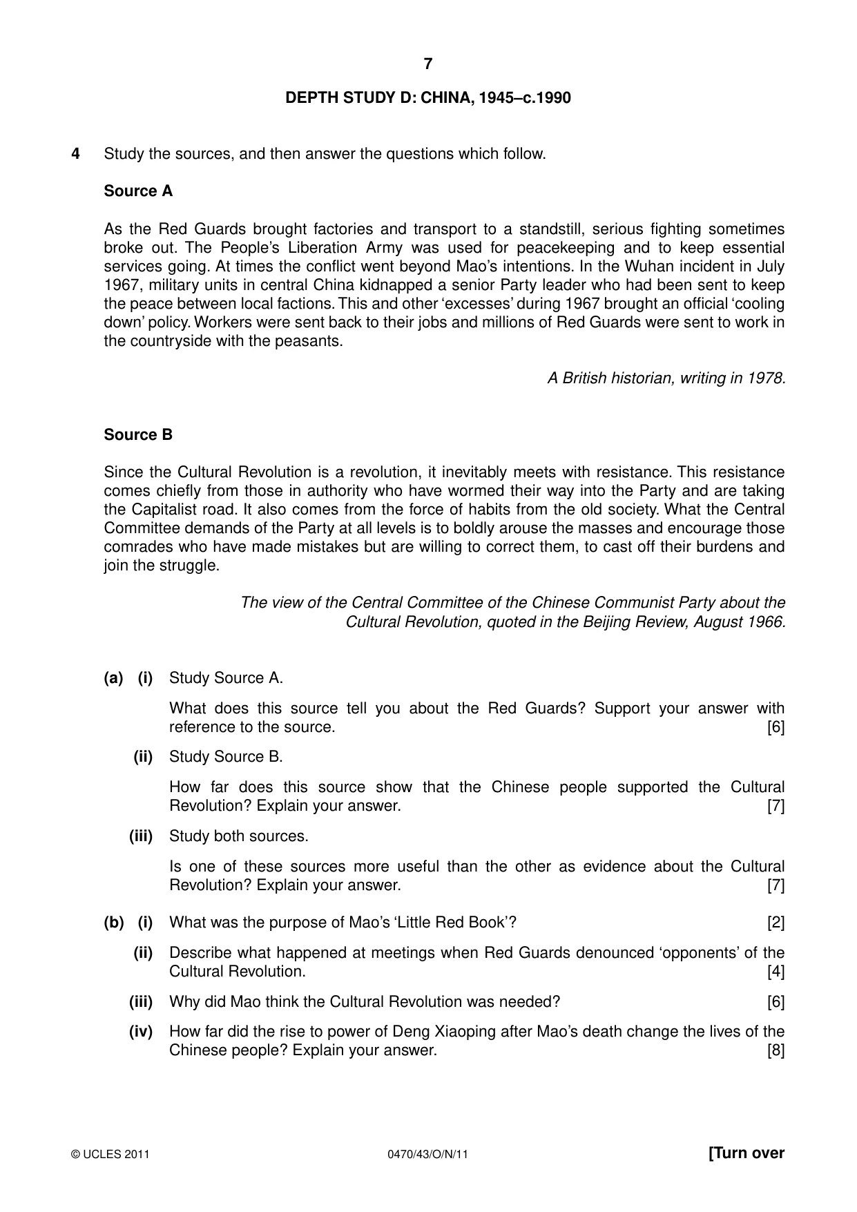 Cambridge IGCSE History 0470 2011 Oct/Nov Paper 4 · Variant 3 question paper, page 7 of 12