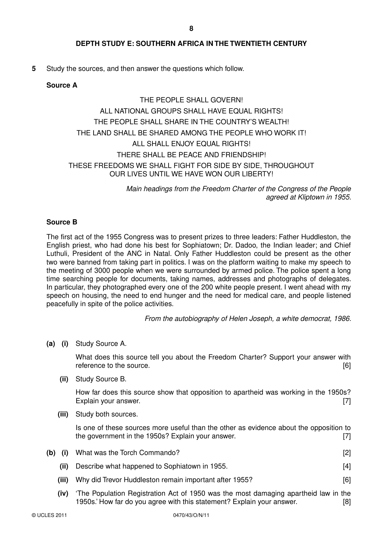 Cambridge IGCSE History 0470 2011 Oct/Nov Paper 4 · Variant 3 question paper, page 8 of 12