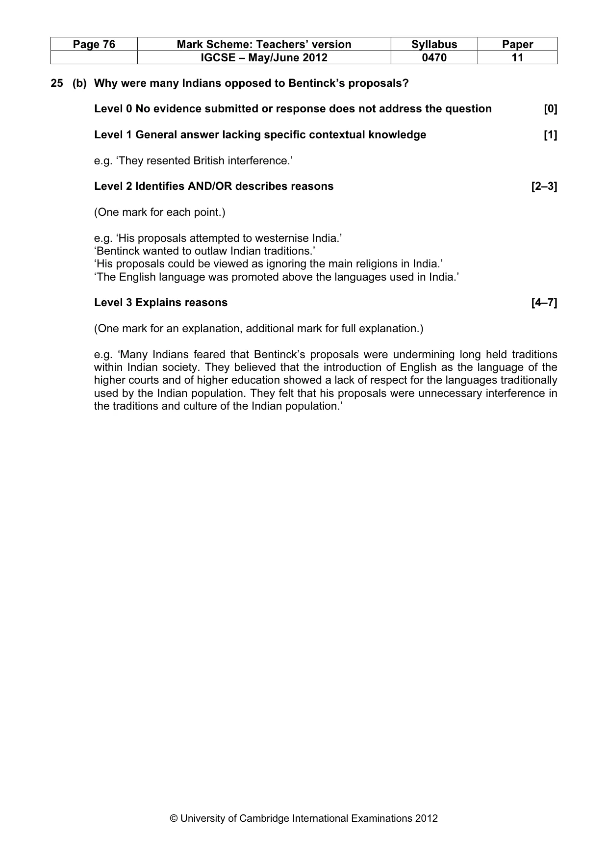 Mark scheme, page 76 of 77