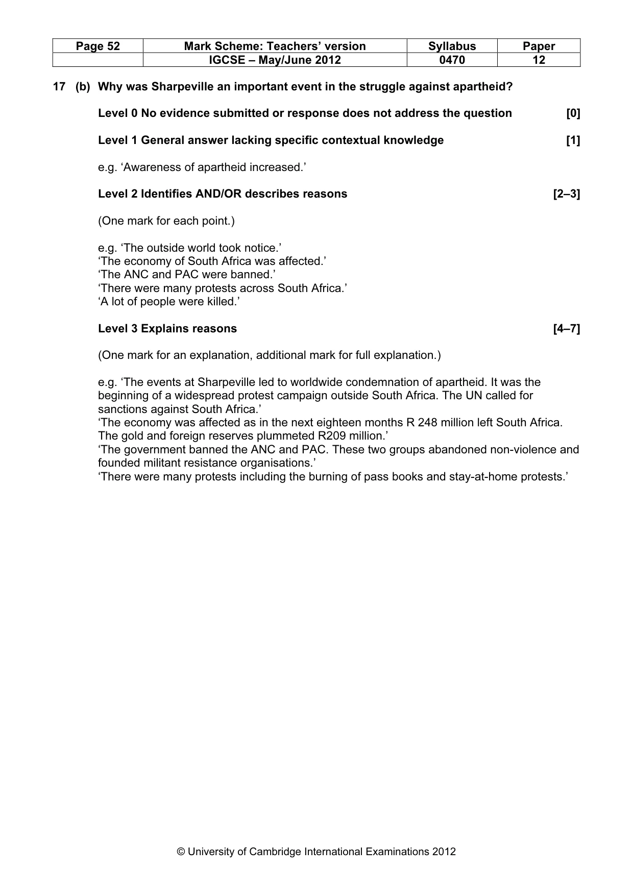 Mark scheme, page 52 of 77