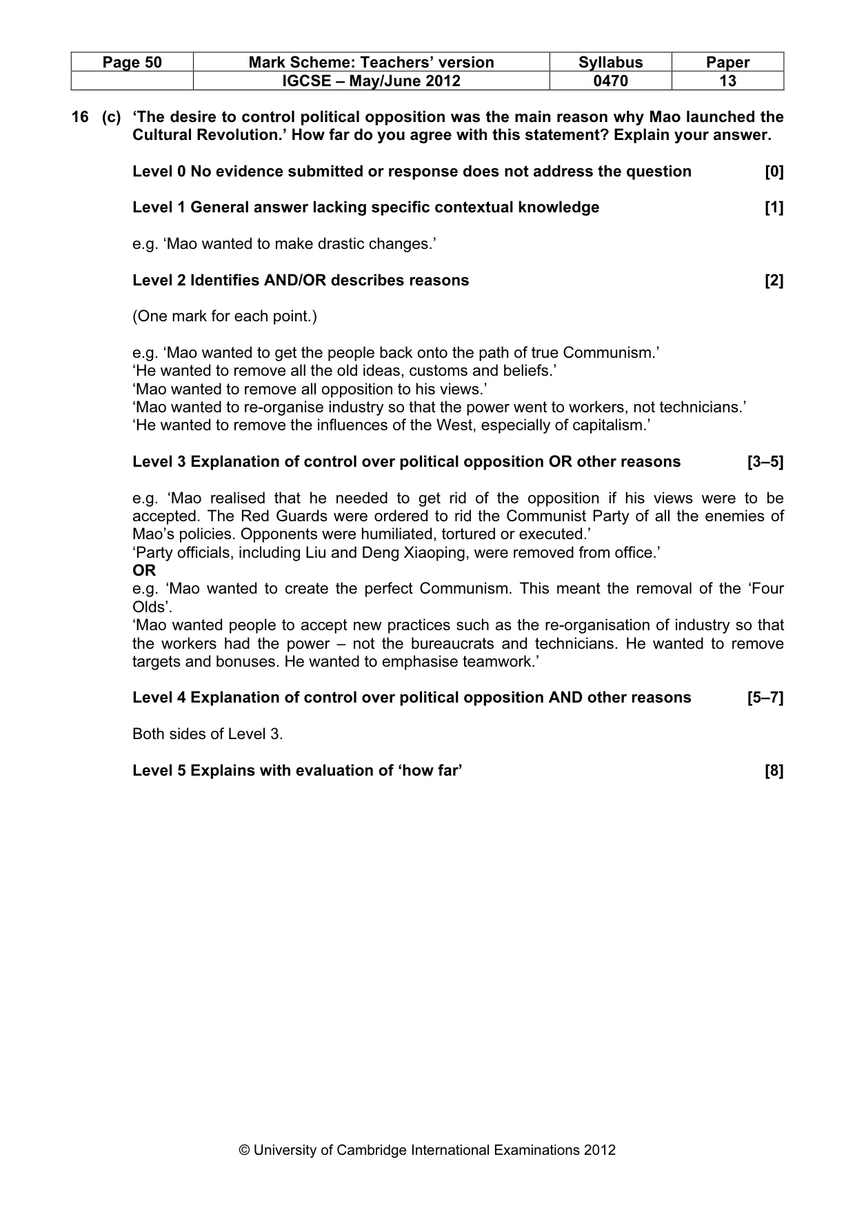 Mark scheme, page 50 of 77