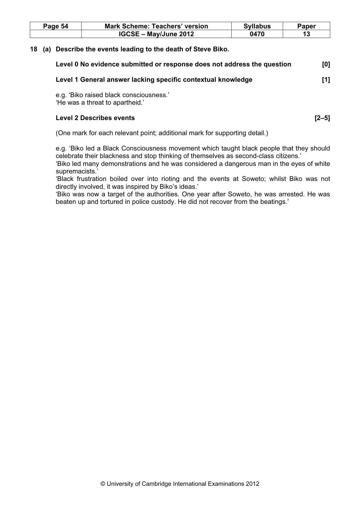 Mark scheme, page 54 of 77