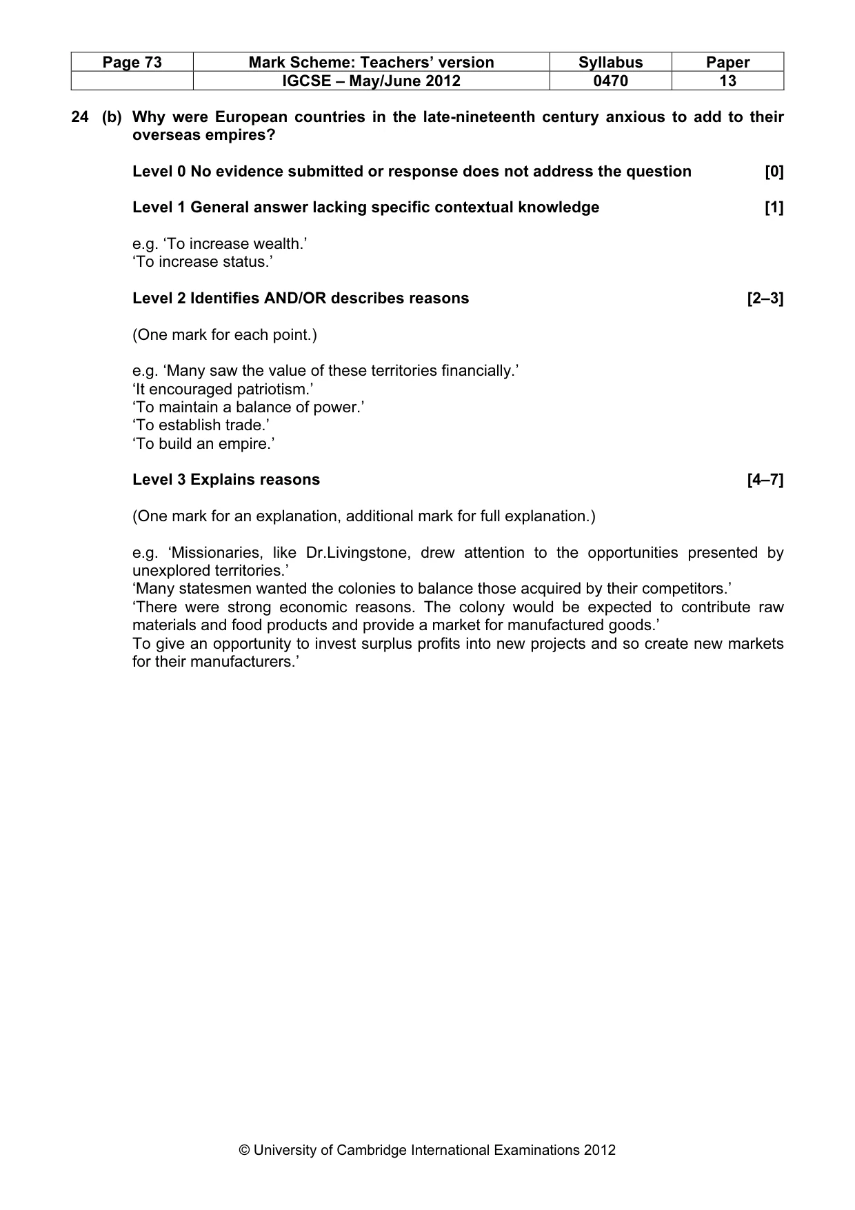 Mark scheme, page 73 of 77