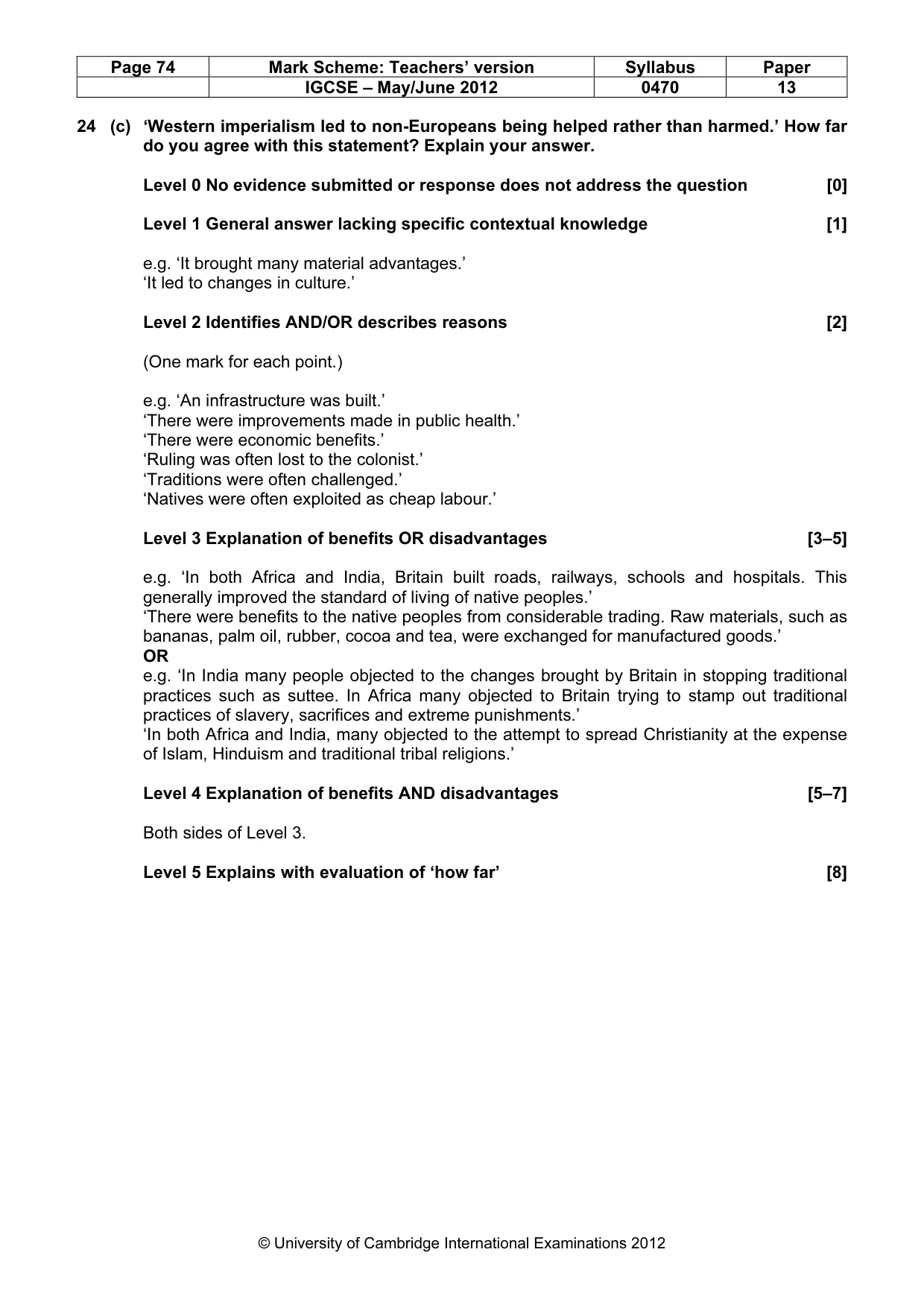 Mark scheme, page 74 of 77