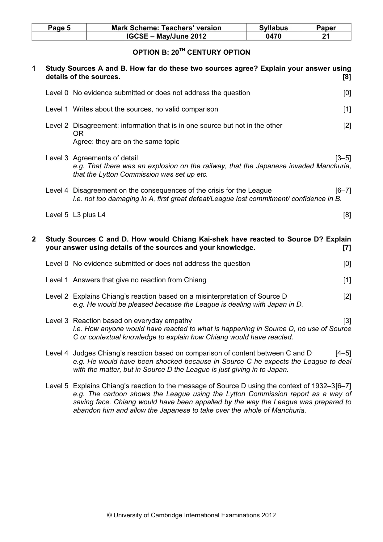 Mark scheme, page 5 of 7