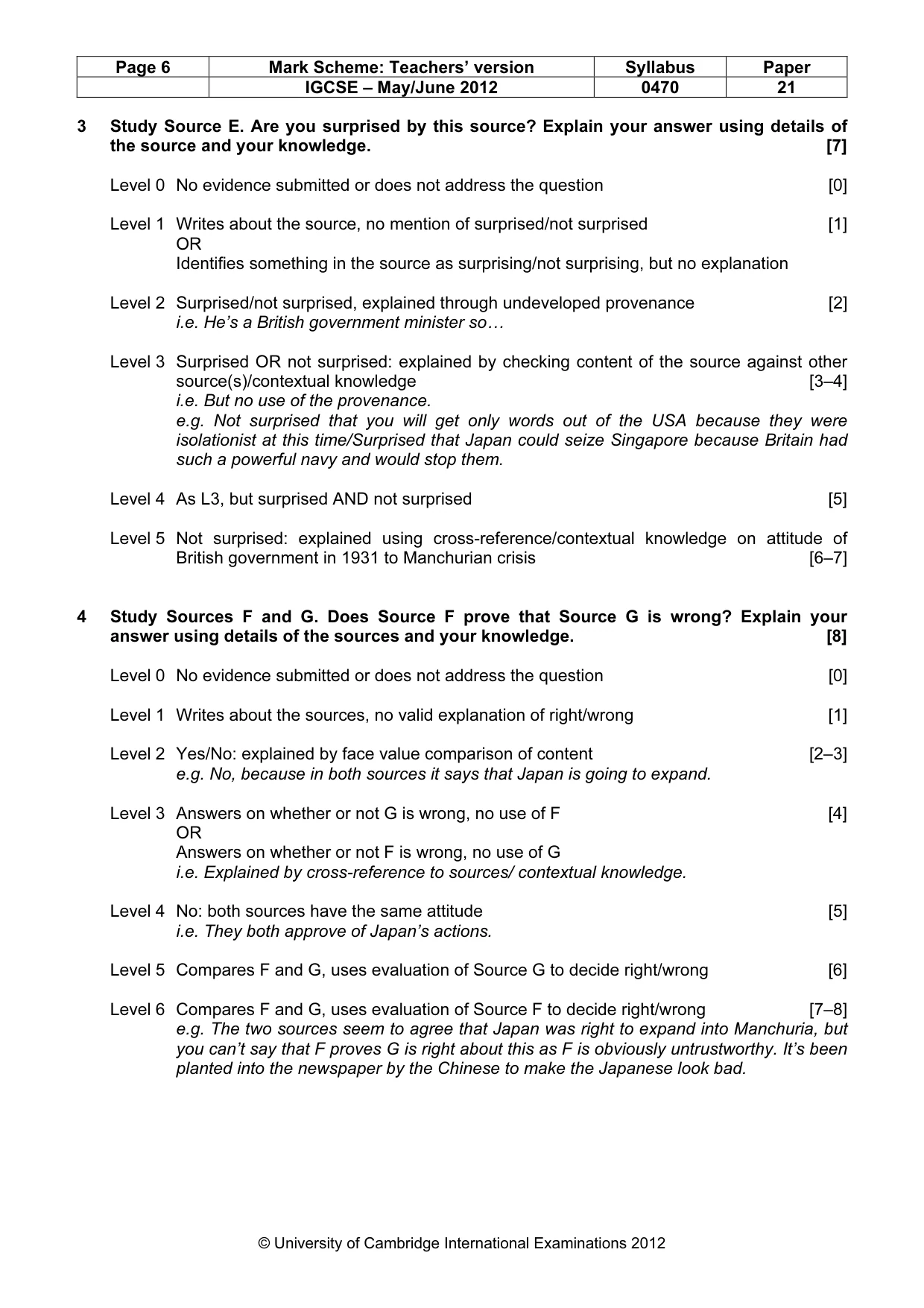 Mark scheme, page 6 of 7