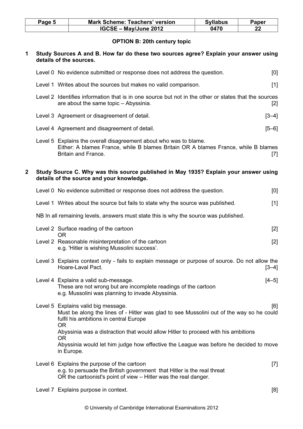 Mark scheme, page 5 of 7