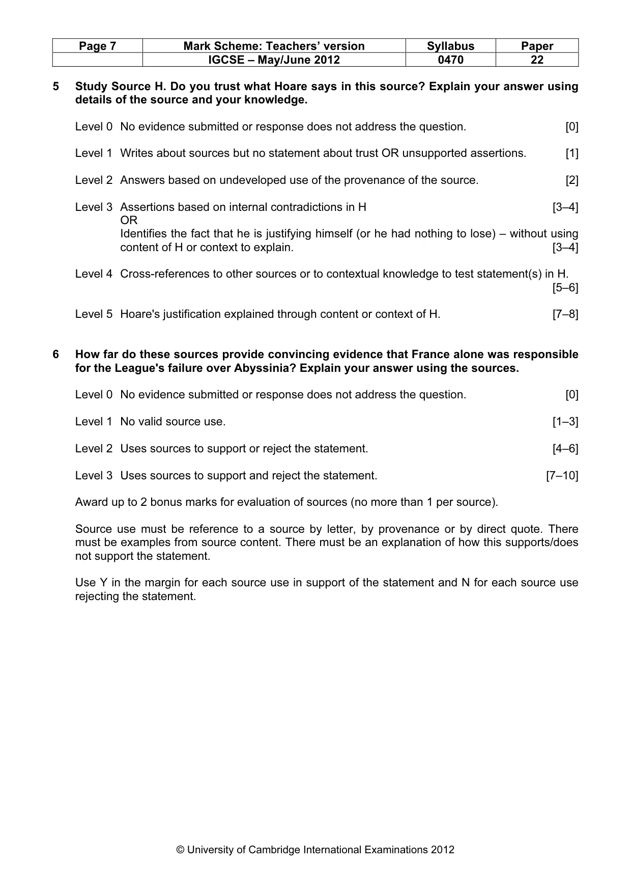 Mark scheme, page 7 of 7