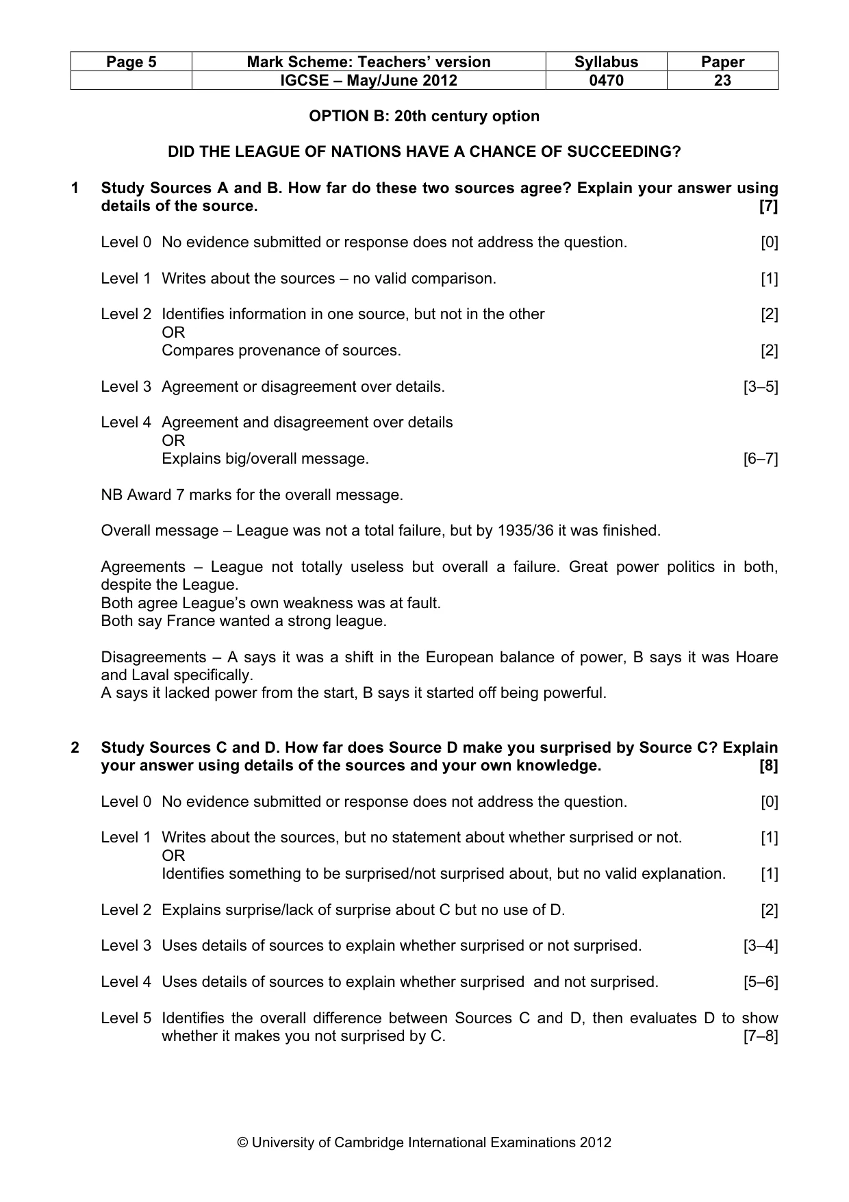 Mark scheme, page 5 of 7