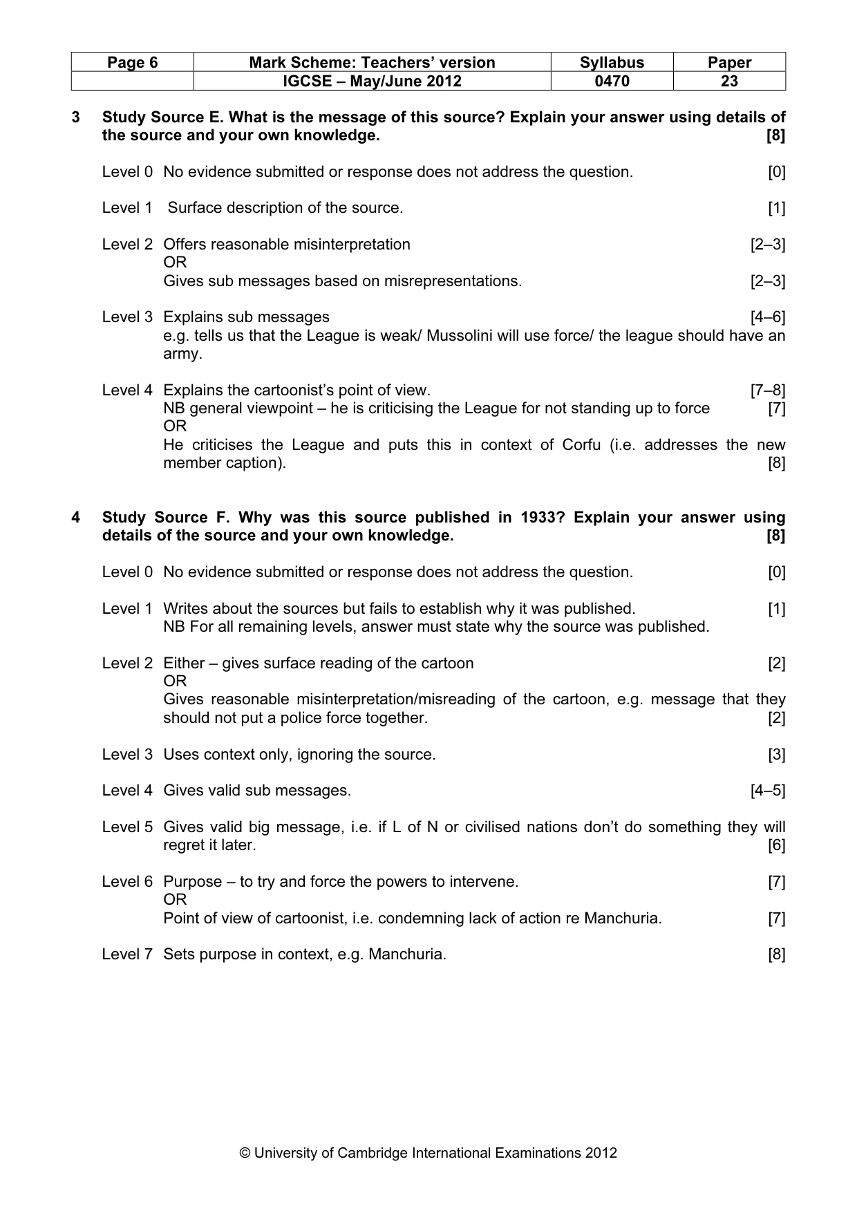 Mark scheme, page 6 of 7