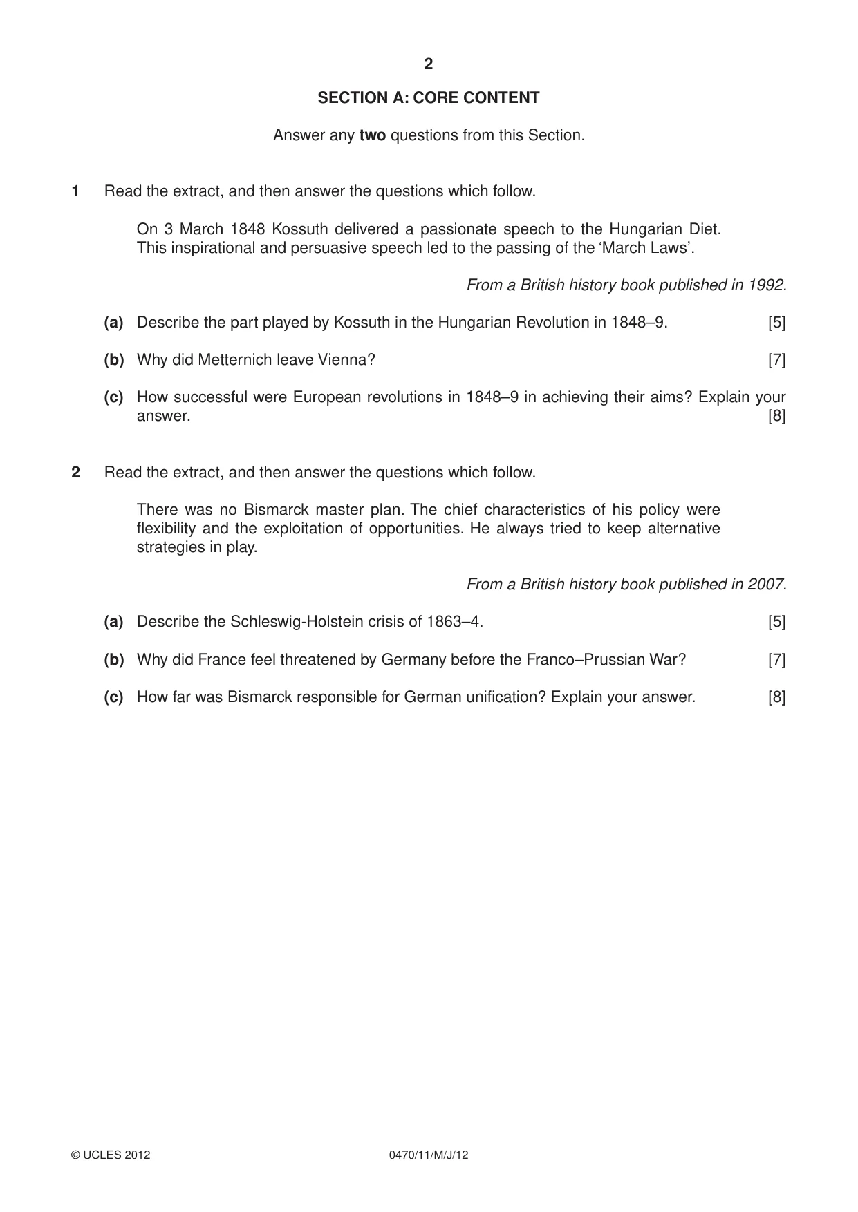 Cambridge IGCSE History 0470 2012 May/June Paper 1 · Variant 1 question paper, page 2 of 20