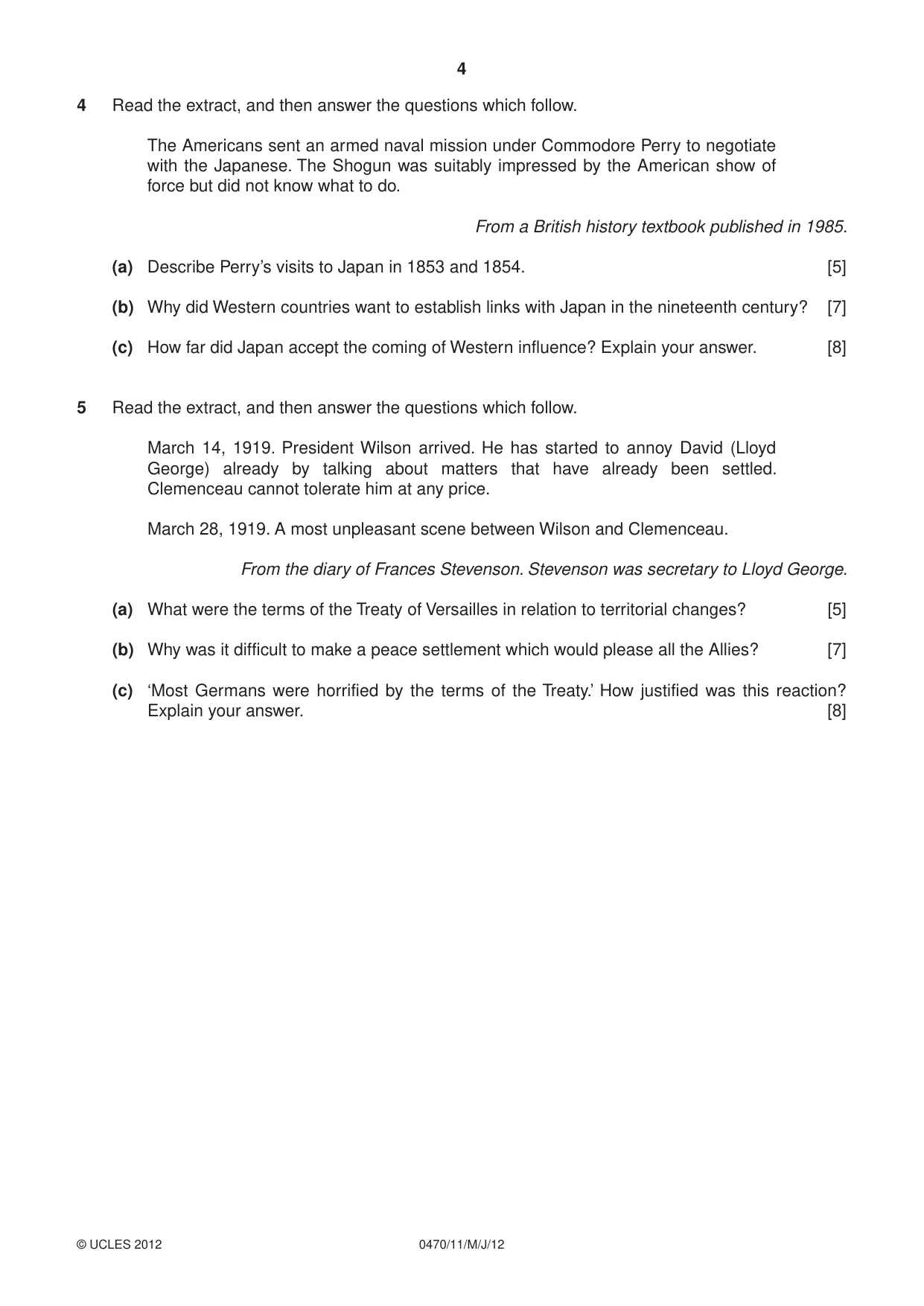 Cambridge IGCSE History 0470 2012 May/June Paper 1 · Variant 1 question paper, page 4 of 20