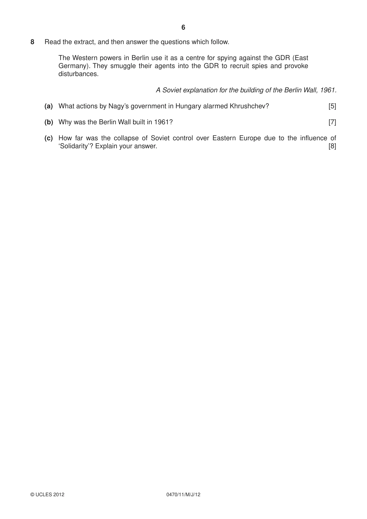 Cambridge IGCSE History 0470 2012 May/June Paper 1 · Variant 1 question paper, page 6 of 20