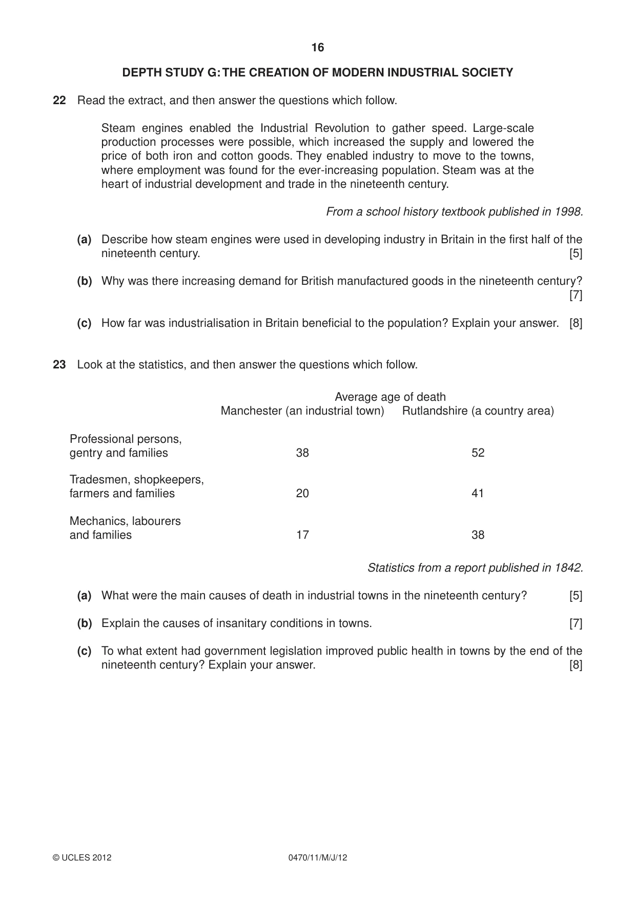 Cambridge IGCSE History 0470 2012 May/June Paper 1 · Variant 1 question paper, page 16 of 20