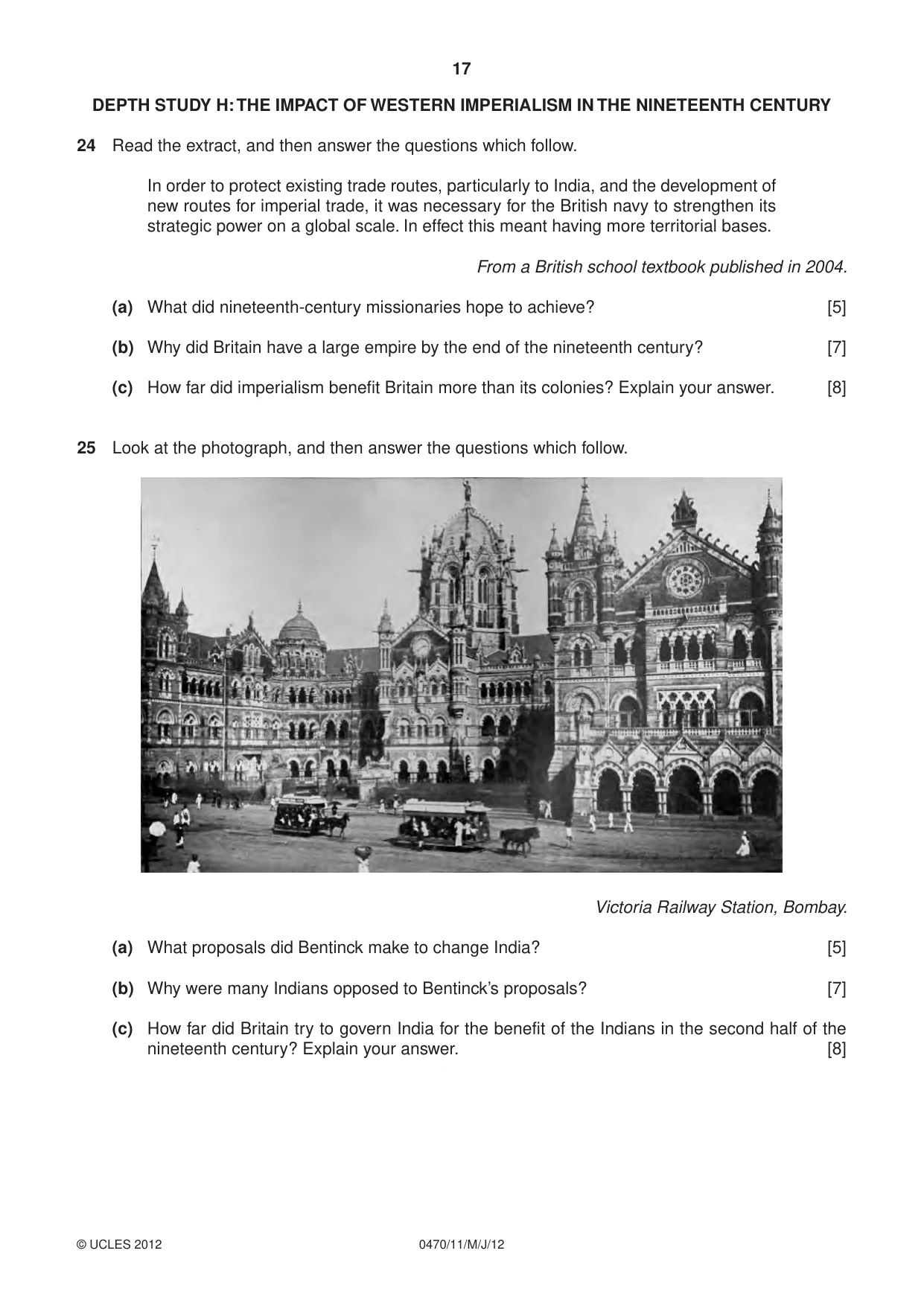 Cambridge IGCSE History 0470 2012 May/June Paper 1 · Variant 1 question paper, page 17 of 20