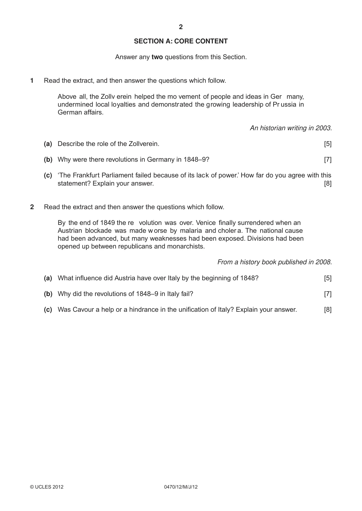 Cambridge IGCSE History 0470 2012 May/June Paper 1 · Variant 2 question paper, page 2 of 20