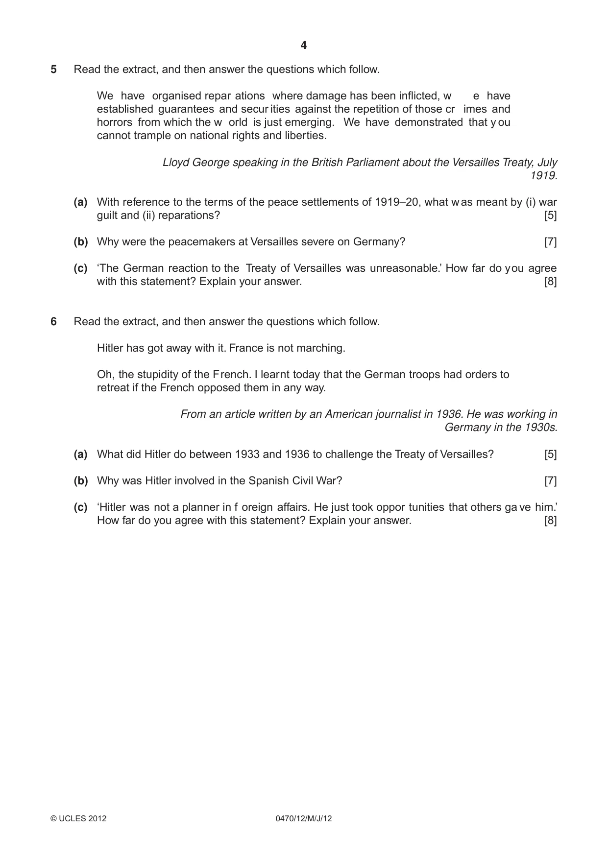 Cambridge IGCSE History 0470 2012 May/June Paper 1 · Variant 2 question paper, page 4 of 20