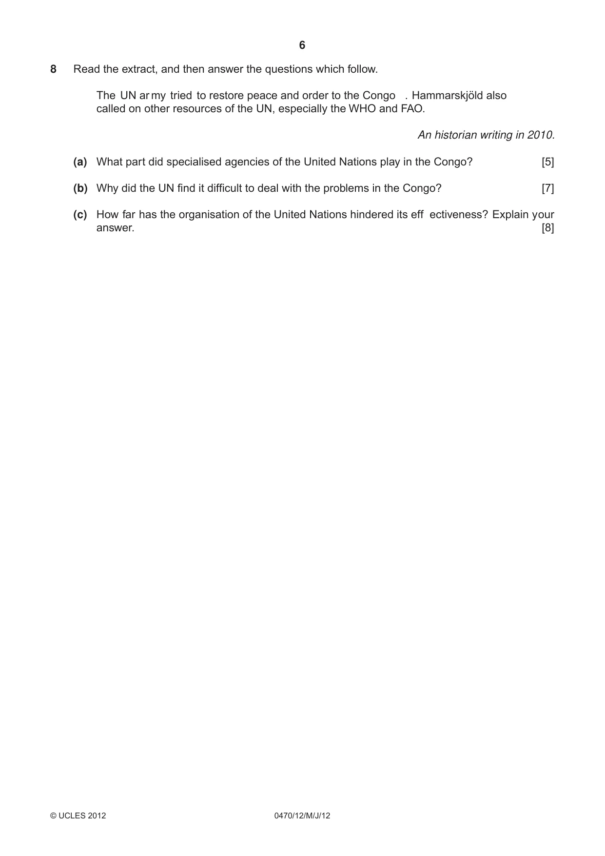 Cambridge IGCSE History 0470 2012 May/June Paper 1 · Variant 2 question paper, page 6 of 20