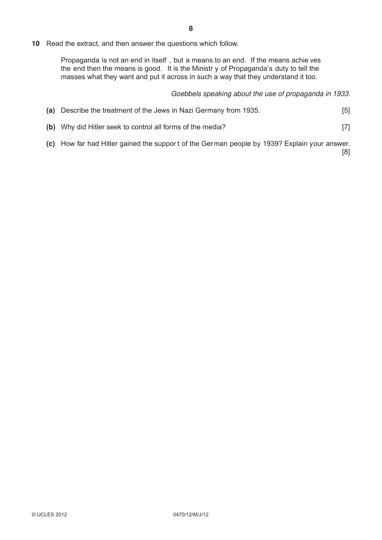 Cambridge IGCSE History 0470 2012 May/June Paper 1 · Variant 2 question paper, page 8 of 20