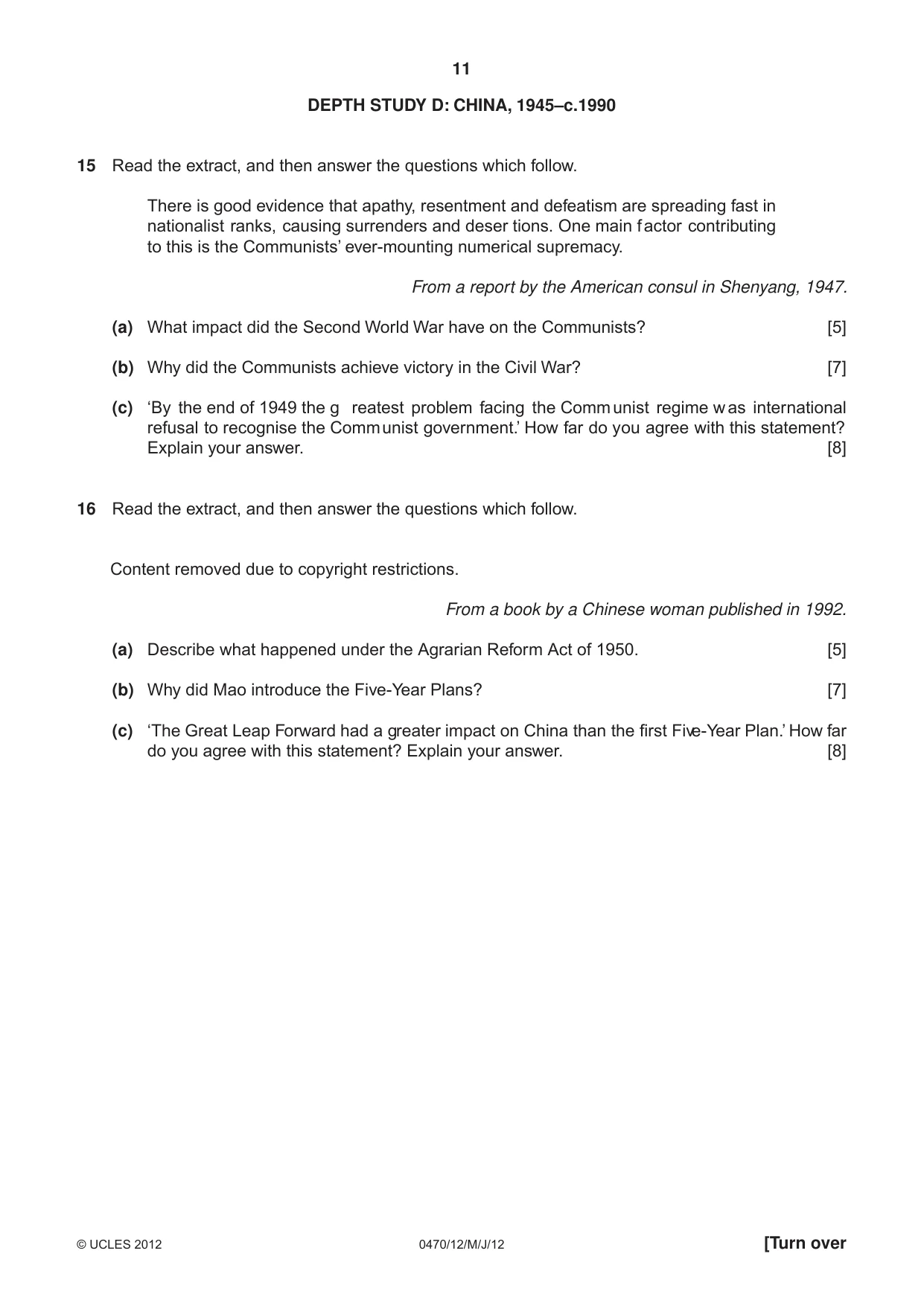 Cambridge IGCSE History 0470 2012 May/June Paper 1 · Variant 2 question paper, page 11 of 20