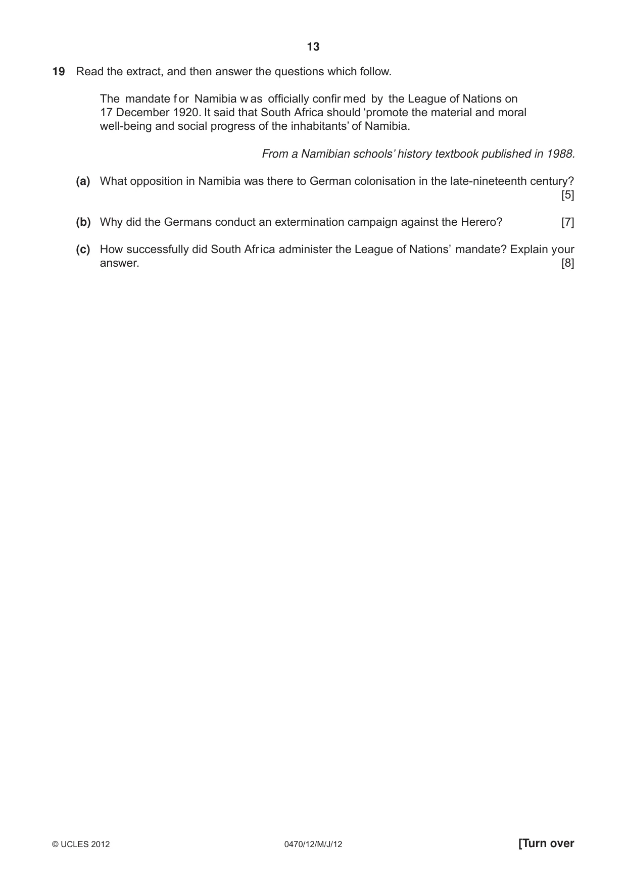 Cambridge IGCSE History 0470 2012 May/June Paper 1 · Variant 2 question paper, page 13 of 20