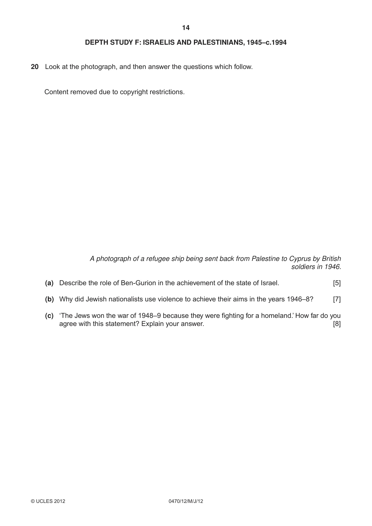 Cambridge IGCSE History 0470 2012 May/June Paper 1 · Variant 2 question paper, page 14 of 20