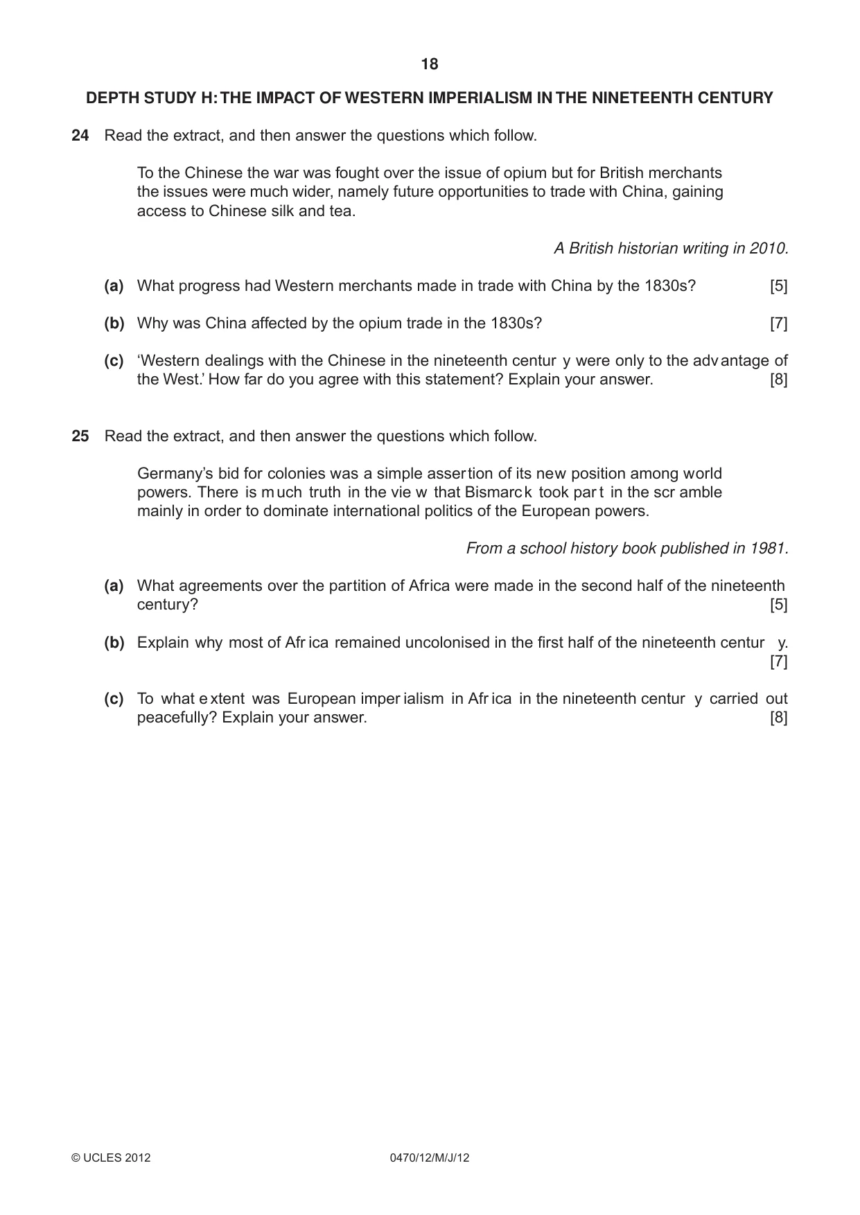 Cambridge IGCSE History 0470 2012 May/June Paper 1 · Variant 2 question paper, page 18 of 20
