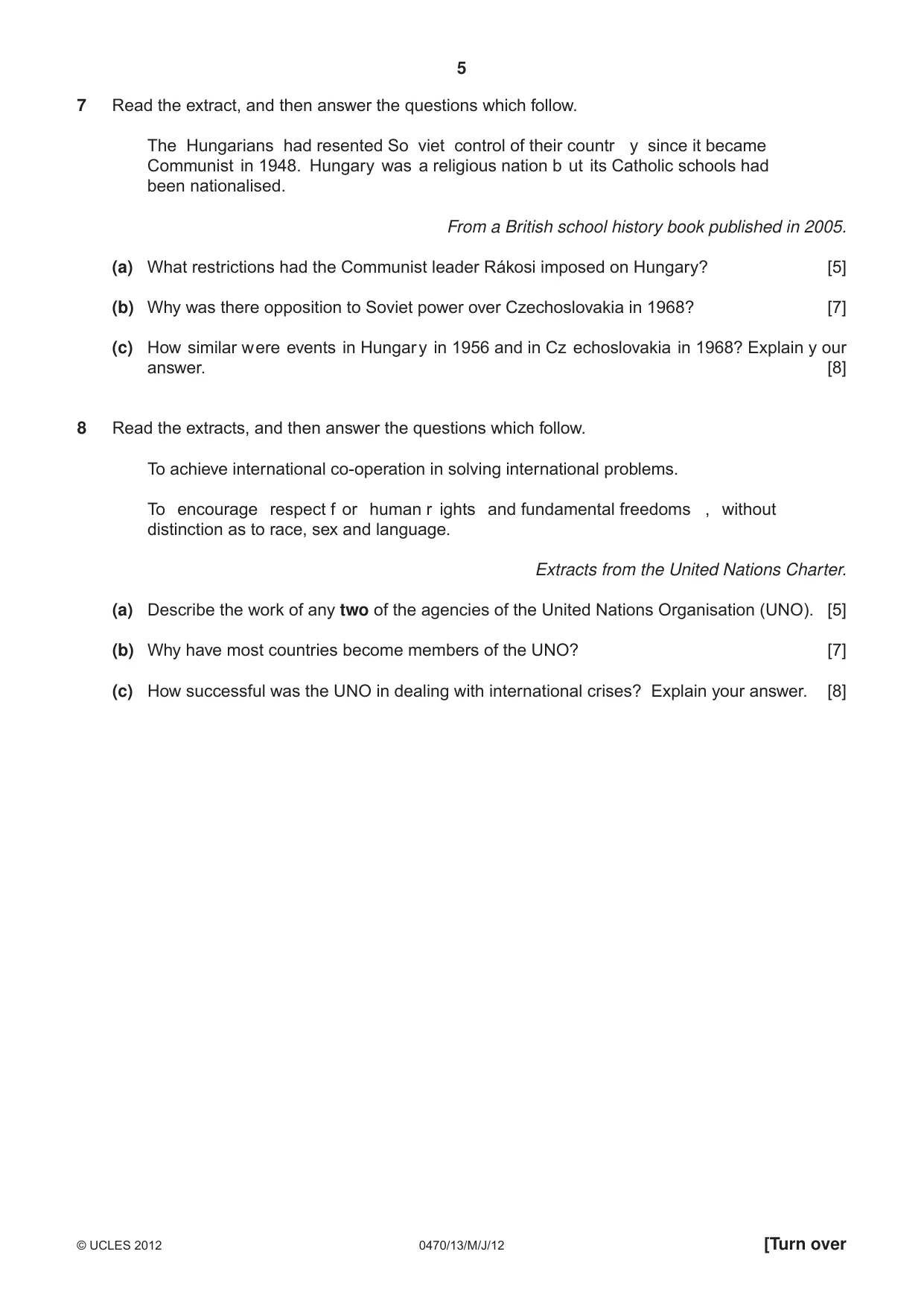 Cambridge IGCSE History 0470 2012 May/June Paper 1 · Variant 3 question paper, page 5 of 20