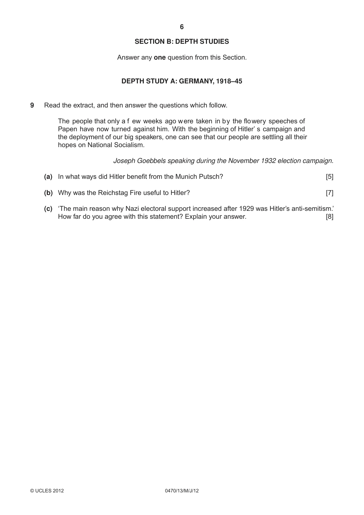 Cambridge IGCSE History 0470 2012 May/June Paper 1 · Variant 3 question paper, page 6 of 20