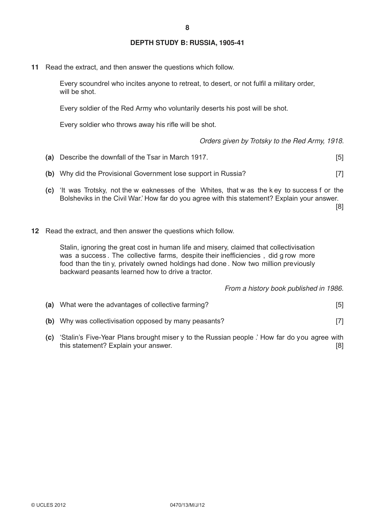 Cambridge IGCSE History 0470 2012 May/June Paper 1 · Variant 3 question paper, page 8 of 20