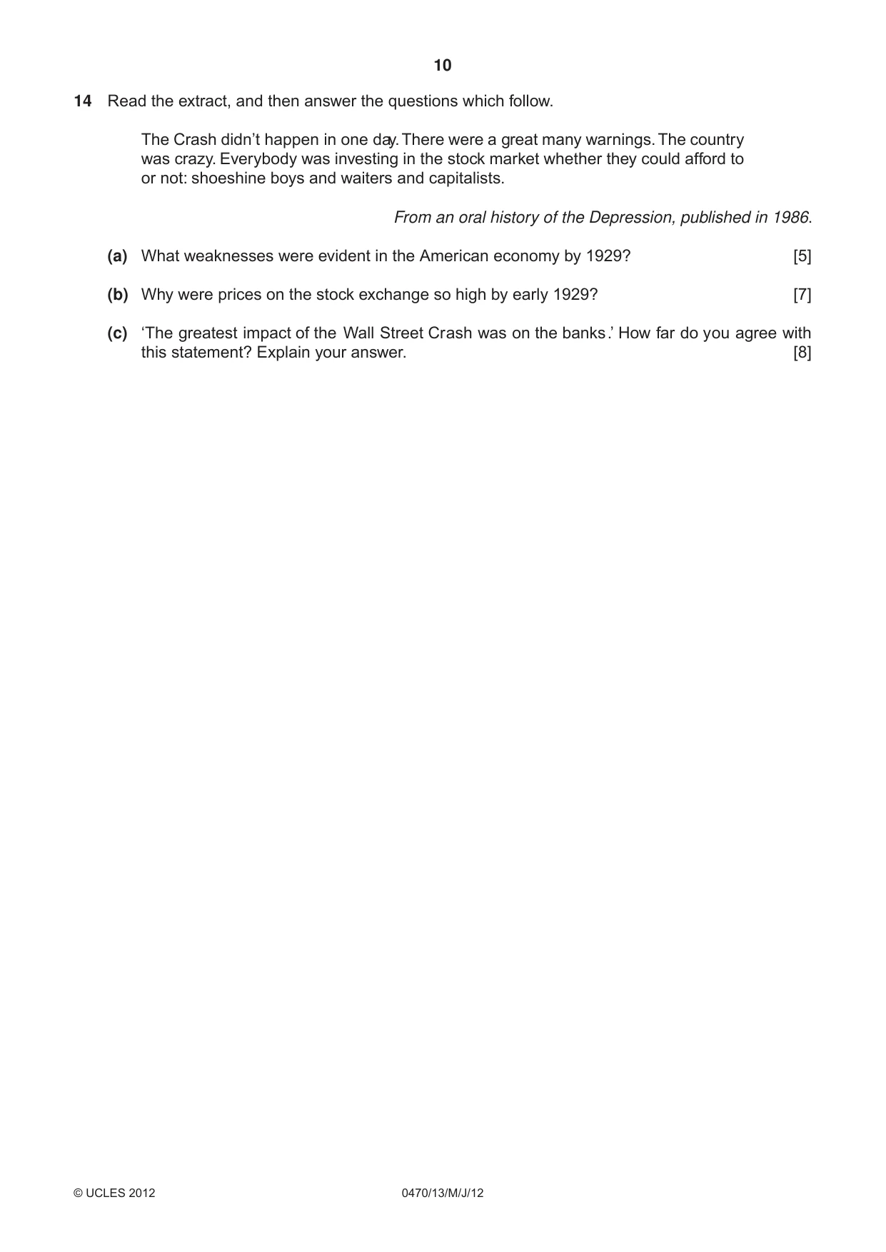 Cambridge IGCSE History 0470 2012 May/June Paper 1 · Variant 3 question paper, page 10 of 20