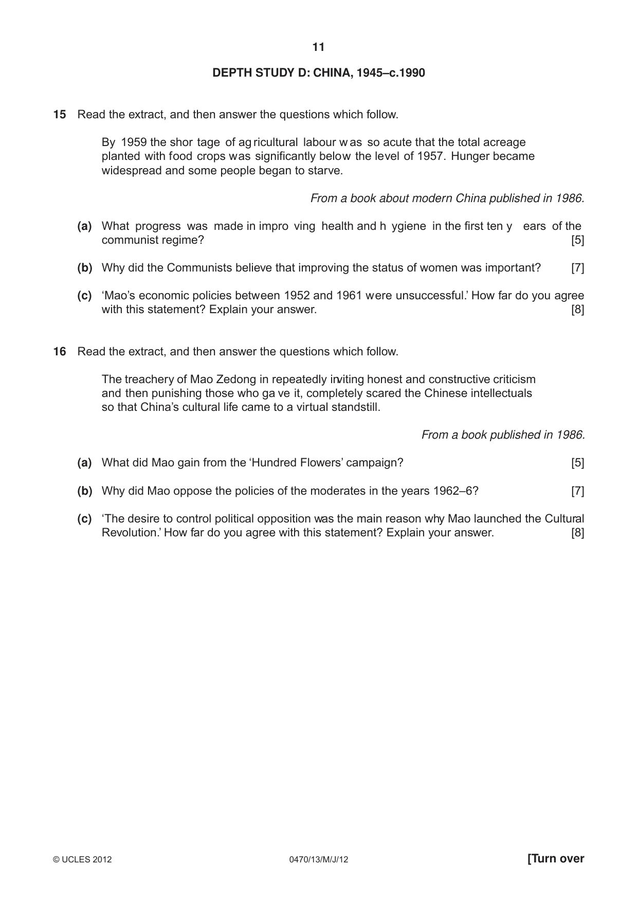 Cambridge IGCSE History 0470 2012 May/June Paper 1 · Variant 3 question paper, page 11 of 20