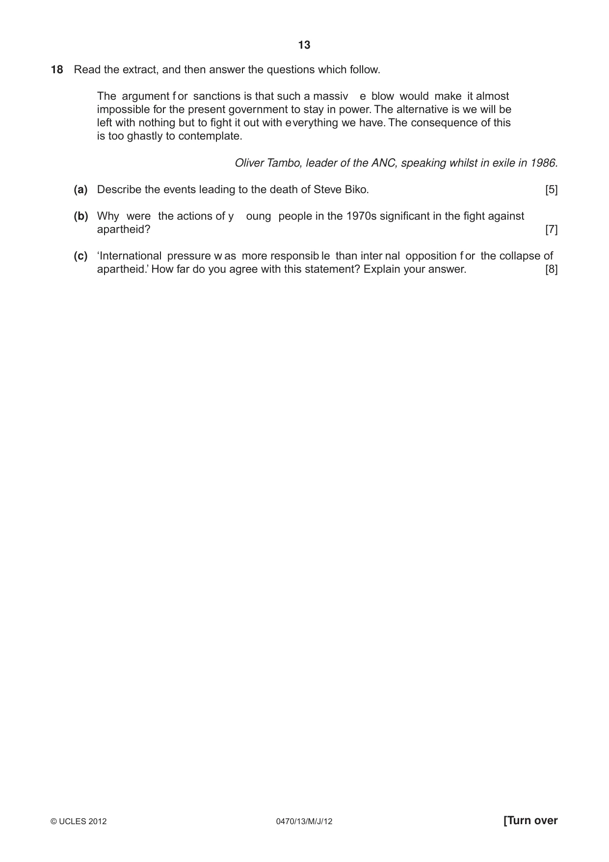Cambridge IGCSE History 0470 2012 May/June Paper 1 · Variant 3 question paper, page 13 of 20