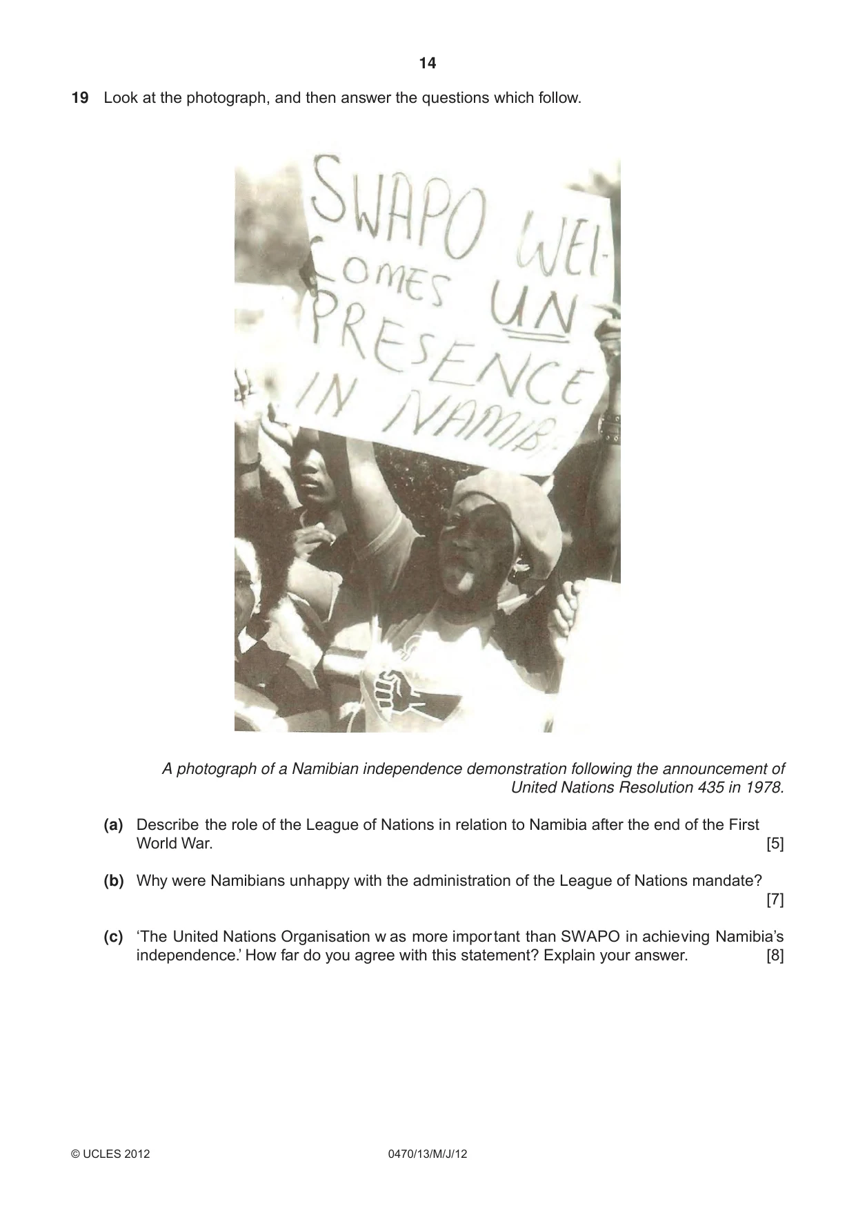 Cambridge IGCSE History 0470 2012 May/June Paper 1 · Variant 3 question paper, page 14 of 20