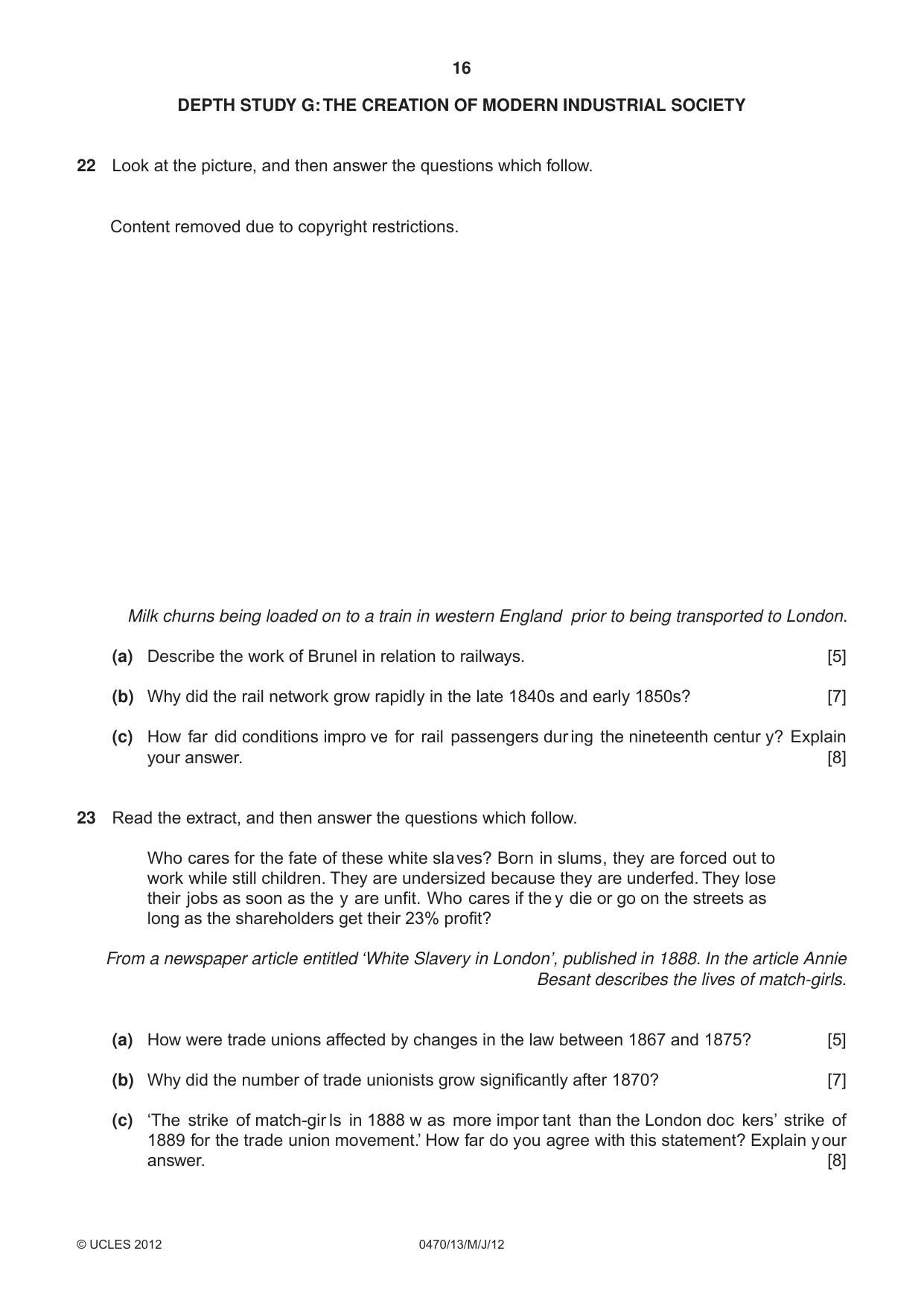 Cambridge IGCSE History 0470 2012 May/June Paper 1 · Variant 3 question paper, page 16 of 20