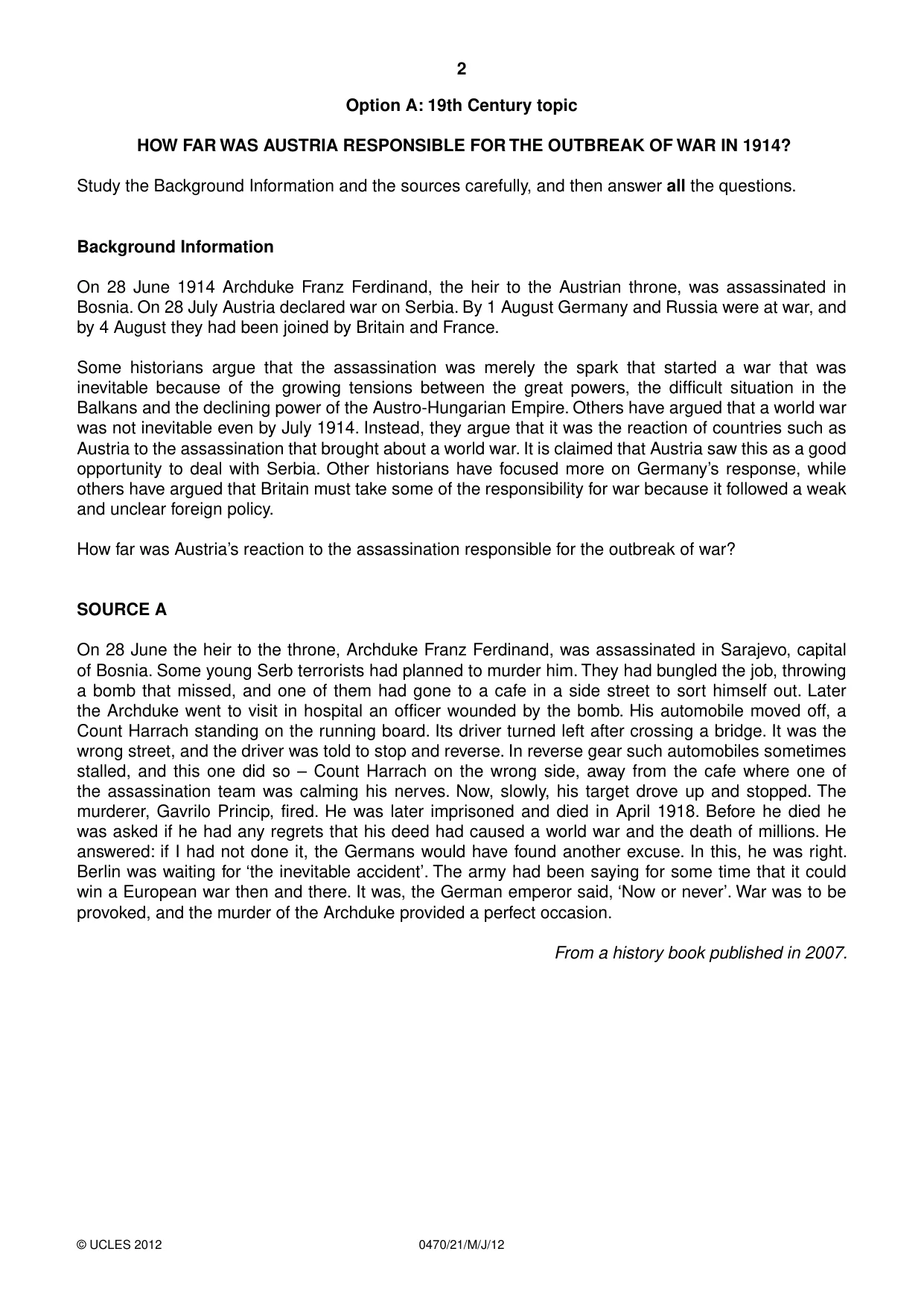 Cambridge IGCSE History 0470 2012 May/June Paper 2 · Variant 1 question paper, page 2 of 12