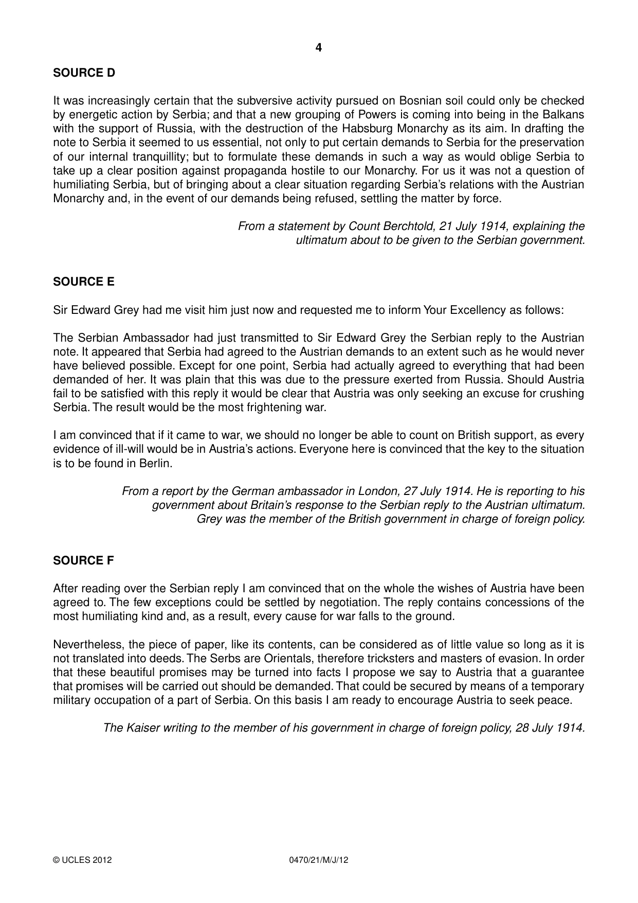Cambridge IGCSE History 0470 2012 May/June Paper 2 · Variant 1 question paper, page 4 of 12