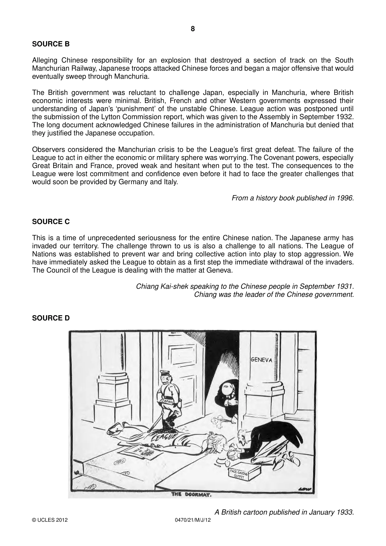Cambridge IGCSE History 0470 2012 May/June Paper 2 · Variant 1 question paper, page 8 of 12