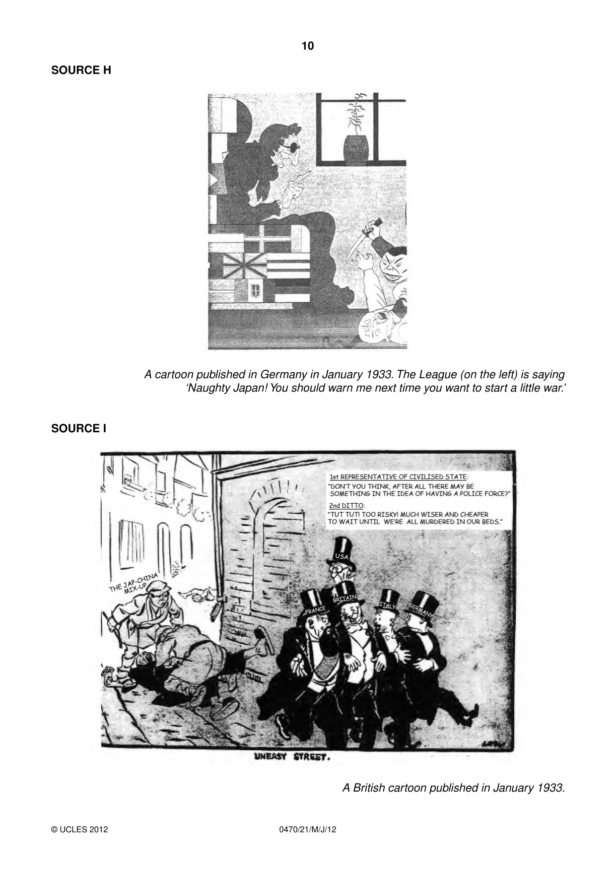 Cambridge IGCSE History 0470 2012 May/June Paper 2 · Variant 1 question paper, page 10 of 12