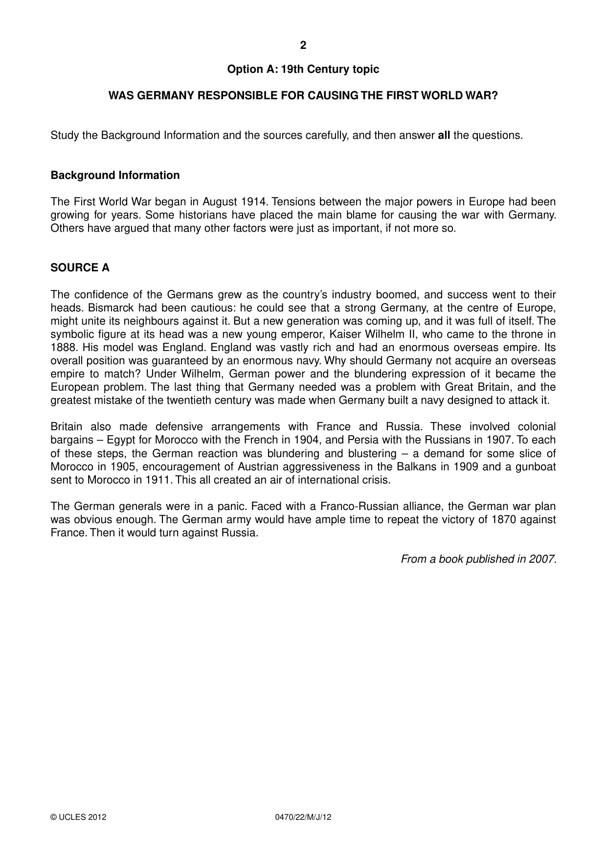 Cambridge IGCSE History 0470 2012 May/June Paper 2 · Variant 2 question paper, page 2 of 12