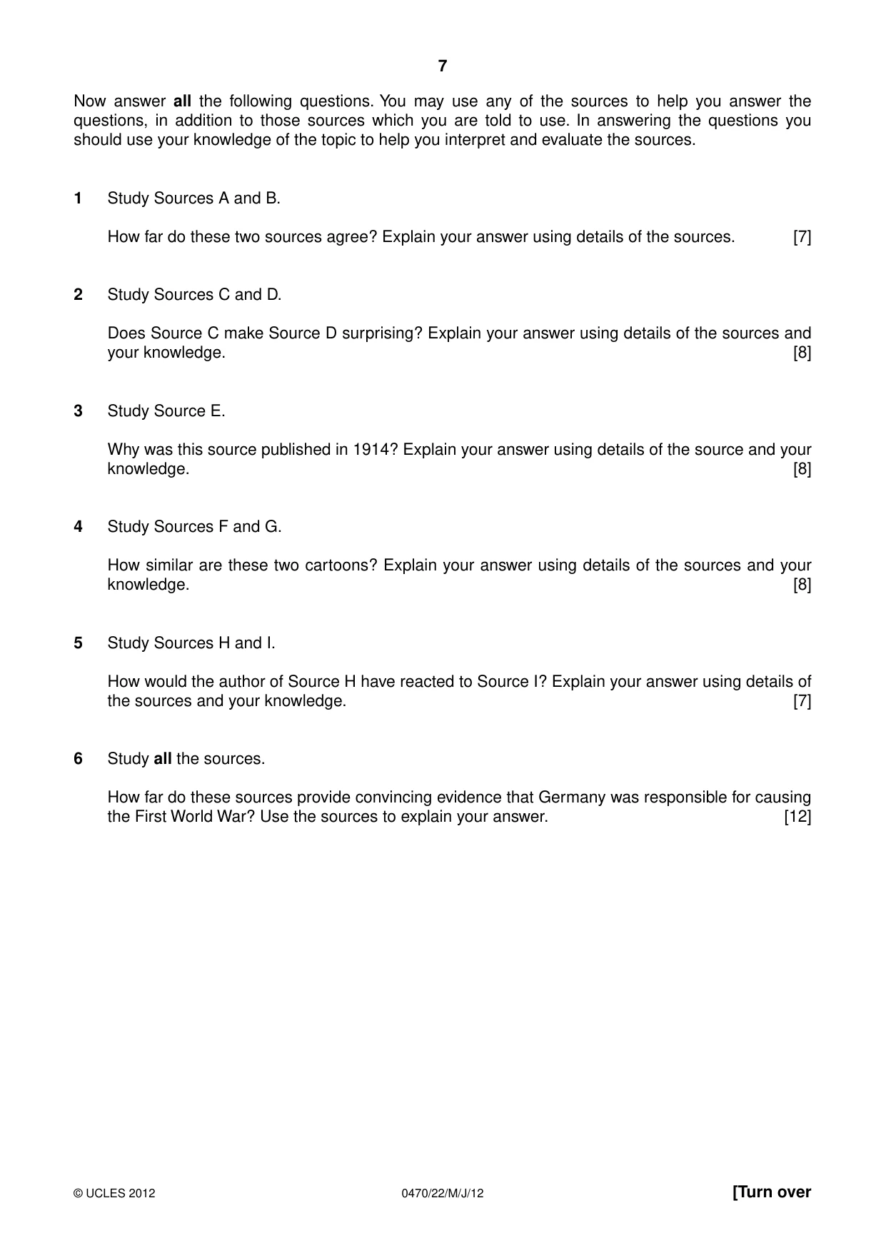 Cambridge IGCSE History 0470 2012 May/June Paper 2 · Variant 2 question paper, page 7 of 12
