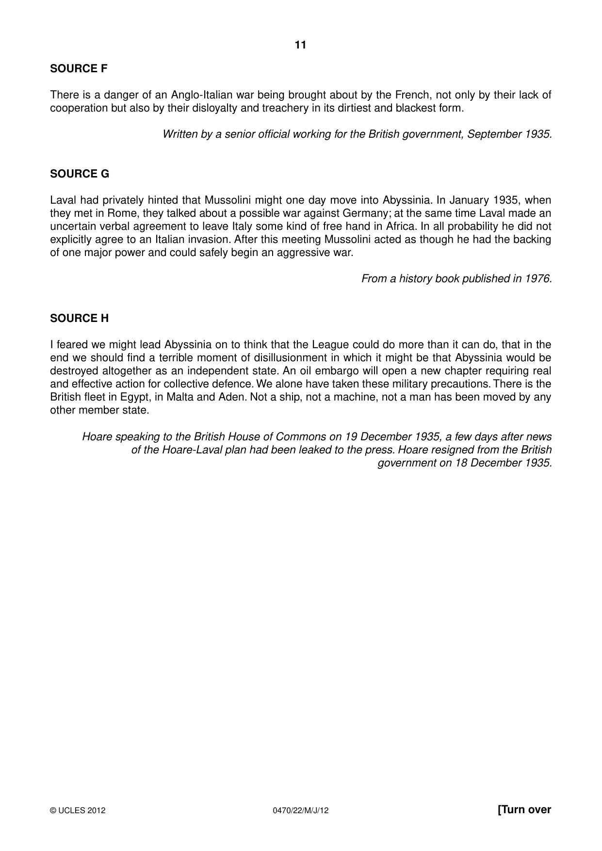 Cambridge IGCSE History 0470 2012 May/June Paper 2 · Variant 2 question paper, page 11 of 12