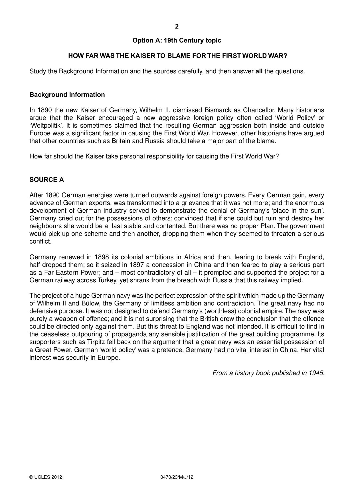 Cambridge IGCSE History 0470 2012 May/June Paper 2 · Variant 3 question paper, page 2 of 12