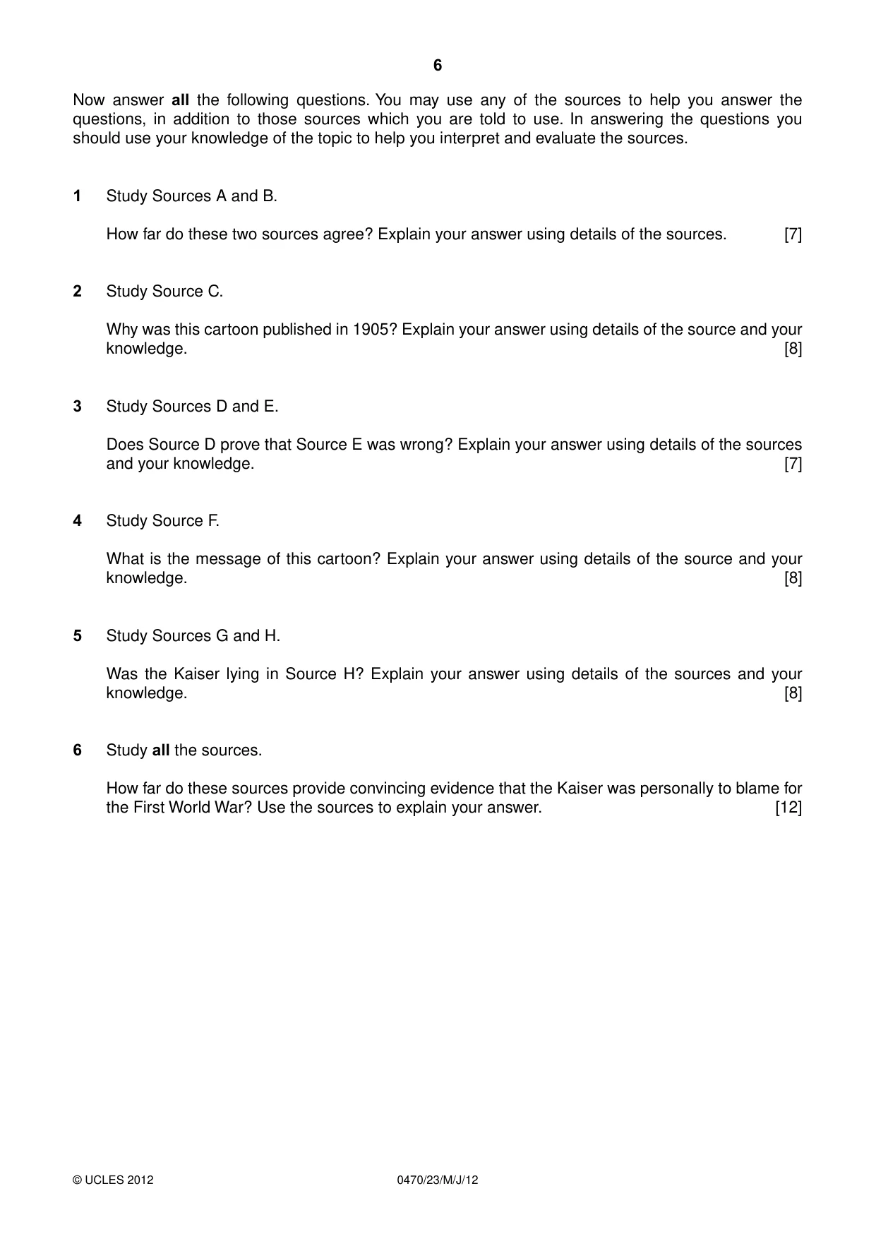Cambridge IGCSE History 0470 2012 May/June Paper 2 · Variant 3 question paper, page 6 of 12