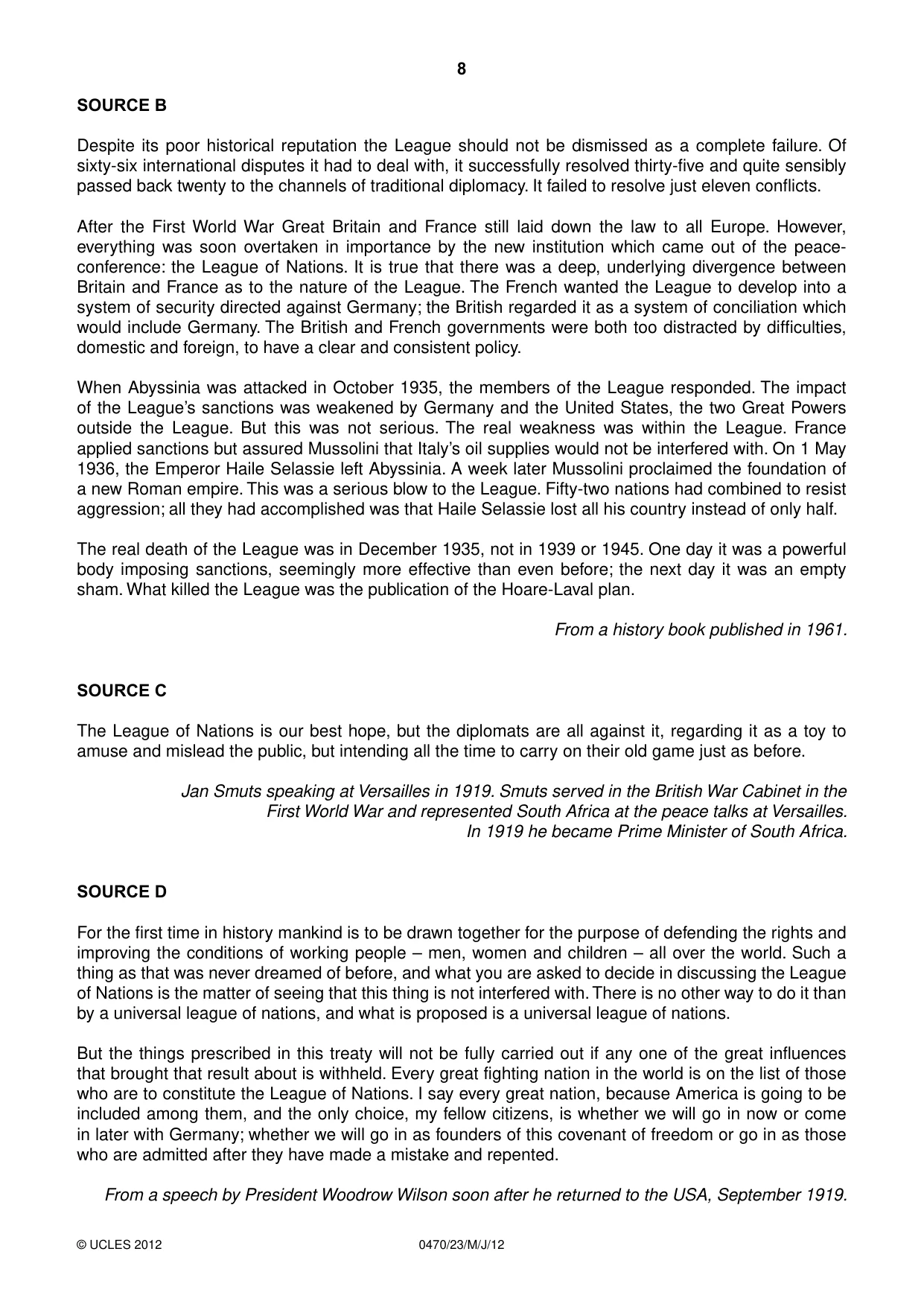 Cambridge IGCSE History 0470 2012 May/June Paper 2 · Variant 3 question paper, page 8 of 12