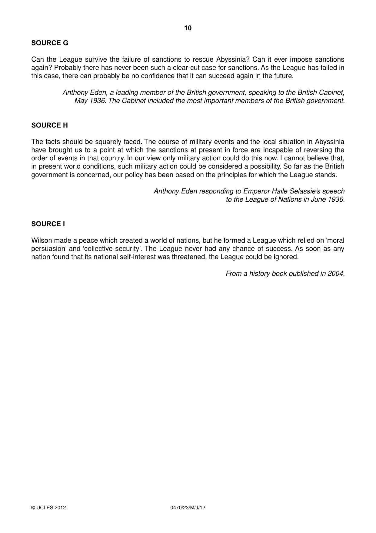 Cambridge IGCSE History 0470 2012 May/June Paper 2 · Variant 3 question paper, page 10 of 12